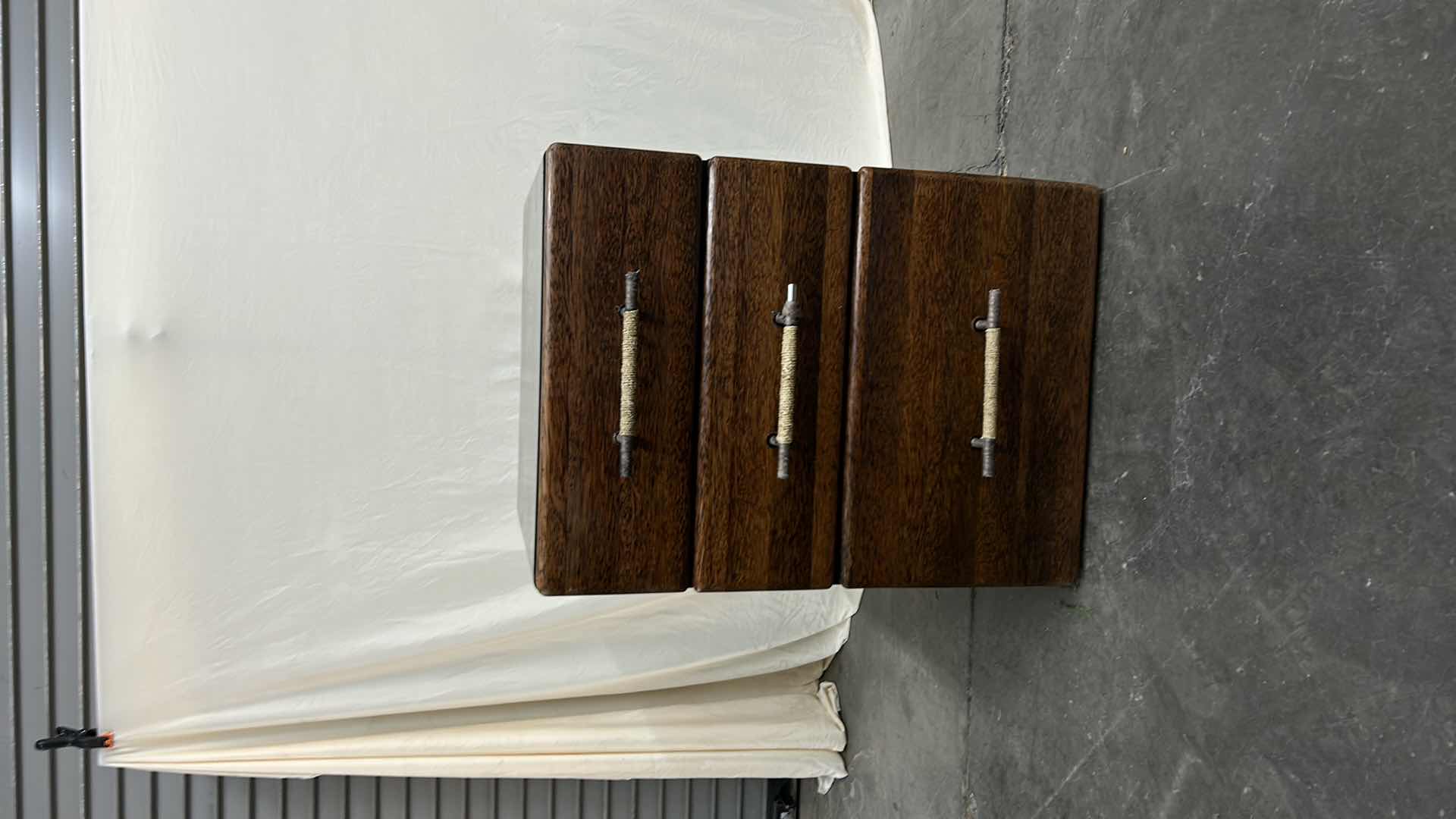 Photo 1 of MENDI 3 DRAWER PALMWOOD FILE CABINET W METAL PULLS BY PACIFIC GREEN 18 x 18 x H 24.5”