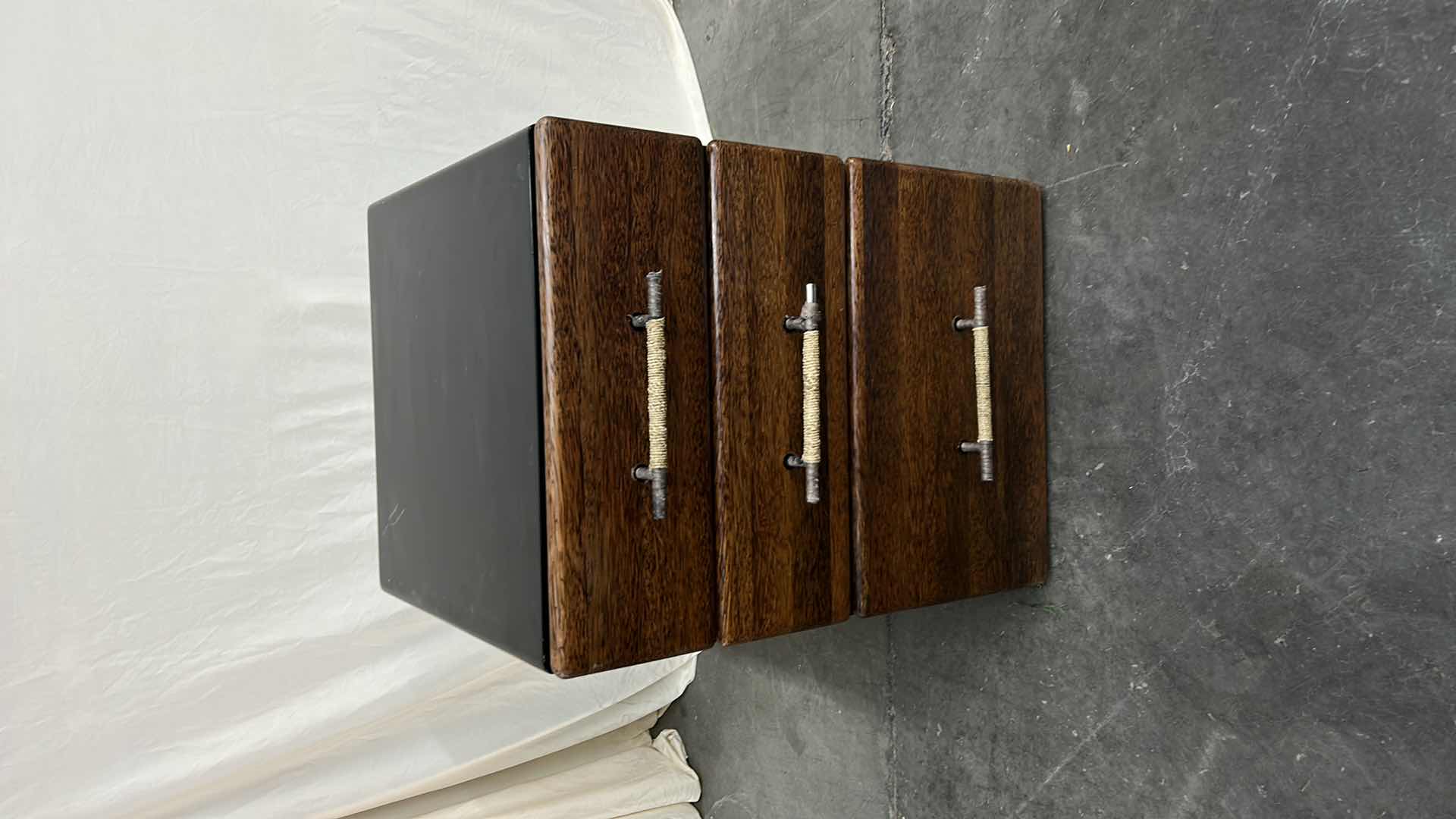 Photo 1 of MENDI 3 DRAWER PALMWOOD FILE CABINET W METAL PULLS BY PACIFIC GREEN 18 x 18 x H 24.5”