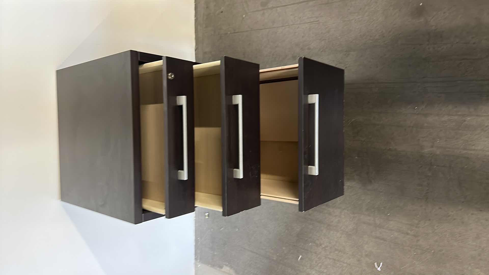 Photo 1 of 3 DRAWER WOOD FILING CABINET WITH WHEELS 19” X 19” H27”