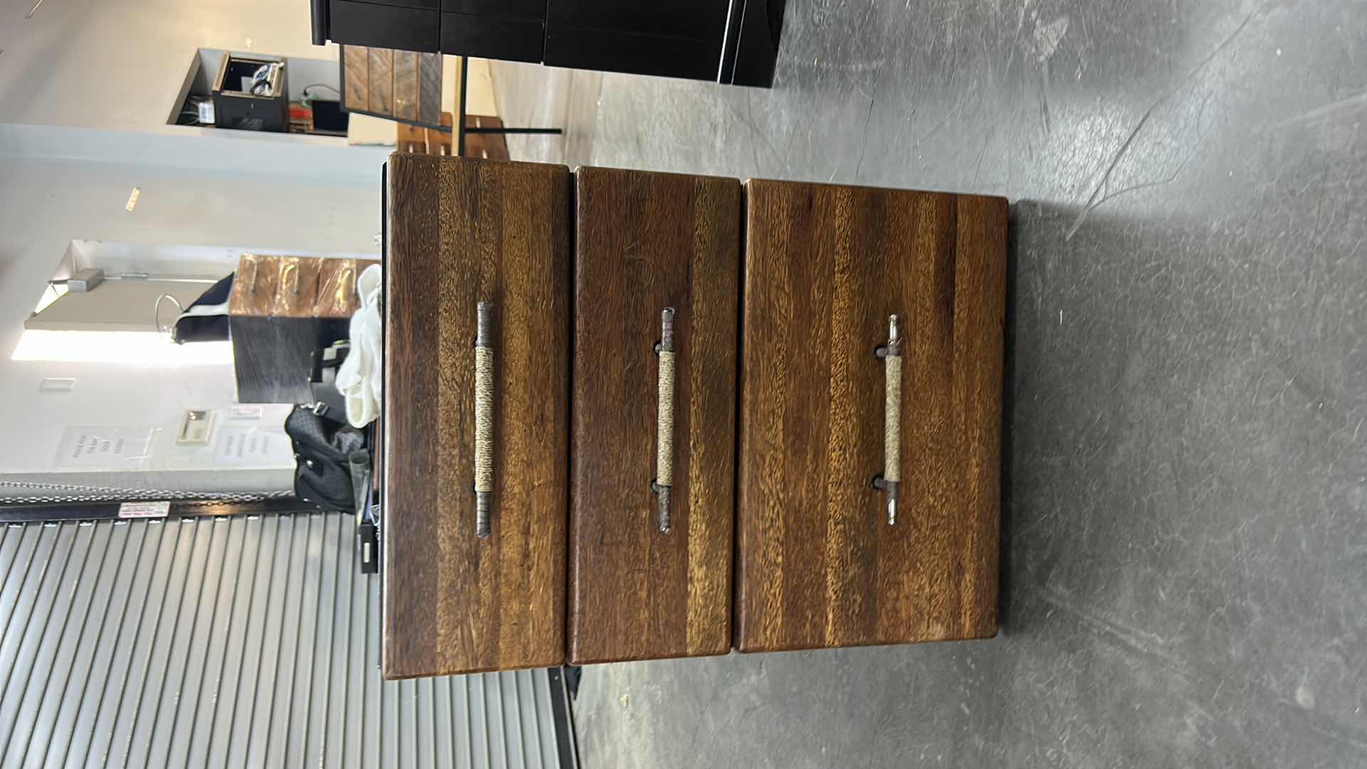 Photo 1 of MENDI 3 DRAWER PALMWOOD FILE CABINET W METAL PULLS BY PACIFIC GREEN 18 x 18 x H 24.5”