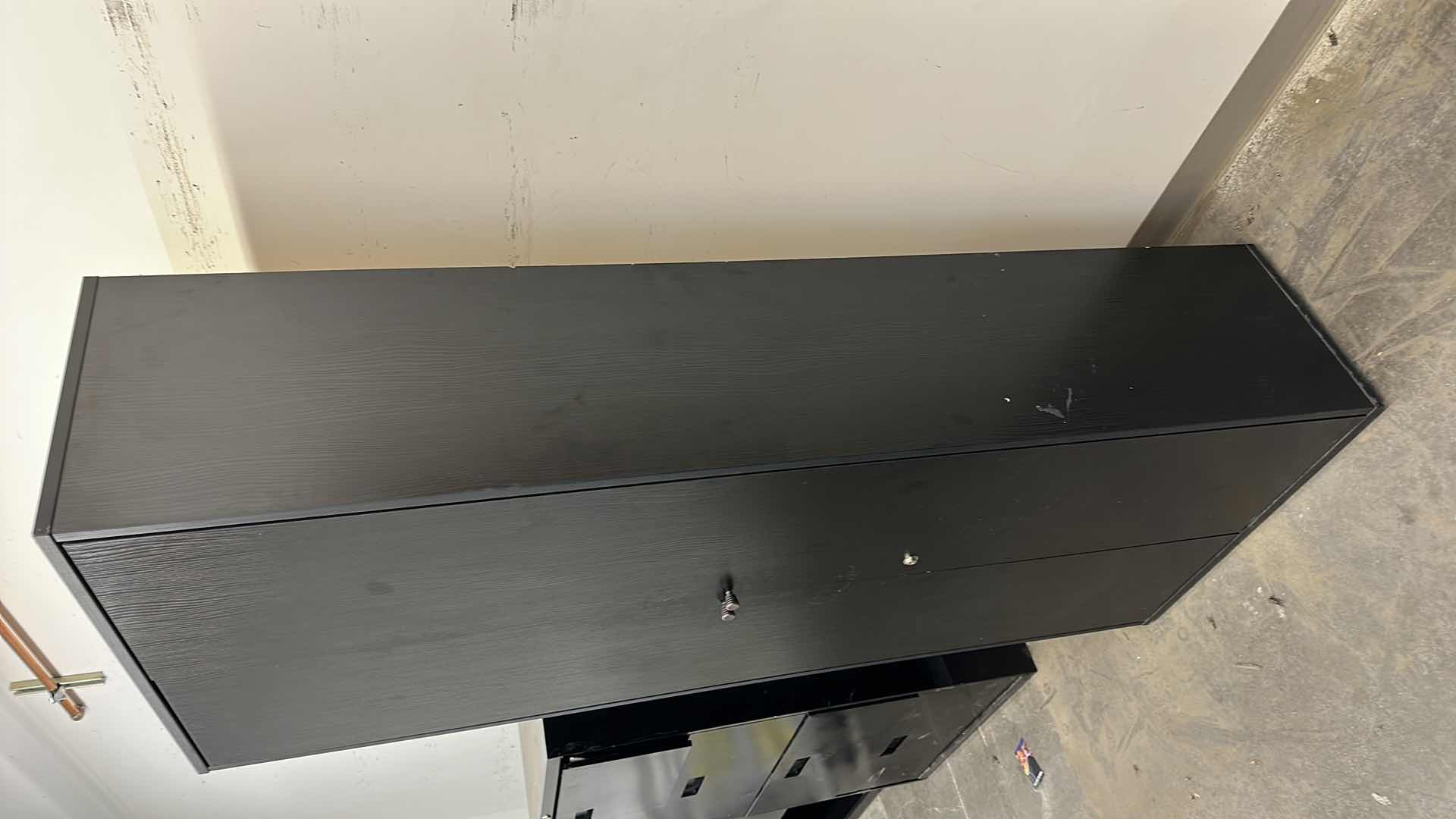 Photo 1 of LARGE 4 SHELF PRESSED WOOD STORAGE CABINET 31” X 16” H77 1/2”