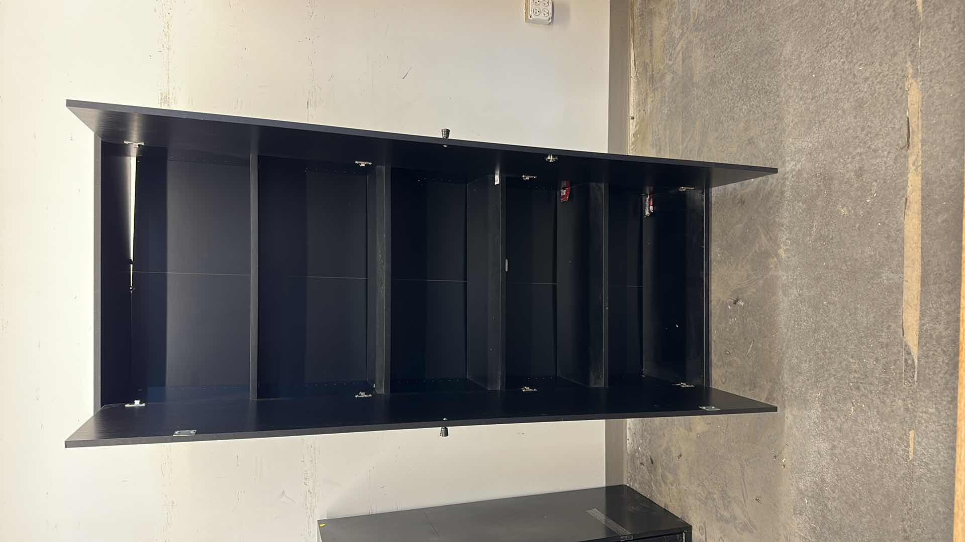 Photo 1 of LARGE 4 SHELF PRESSED WOOD STORAGE CABINET 31” X 16” H77 1/2”