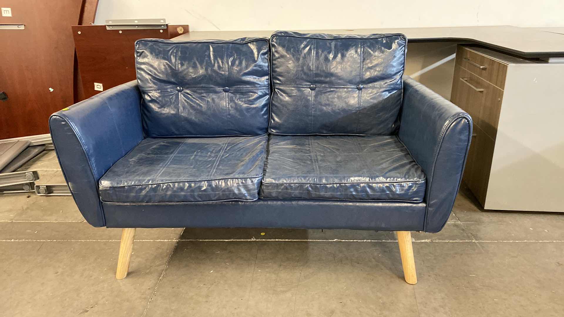 Photo 1 of 51” BLUE BONDED LEATHER LOVE SEAT