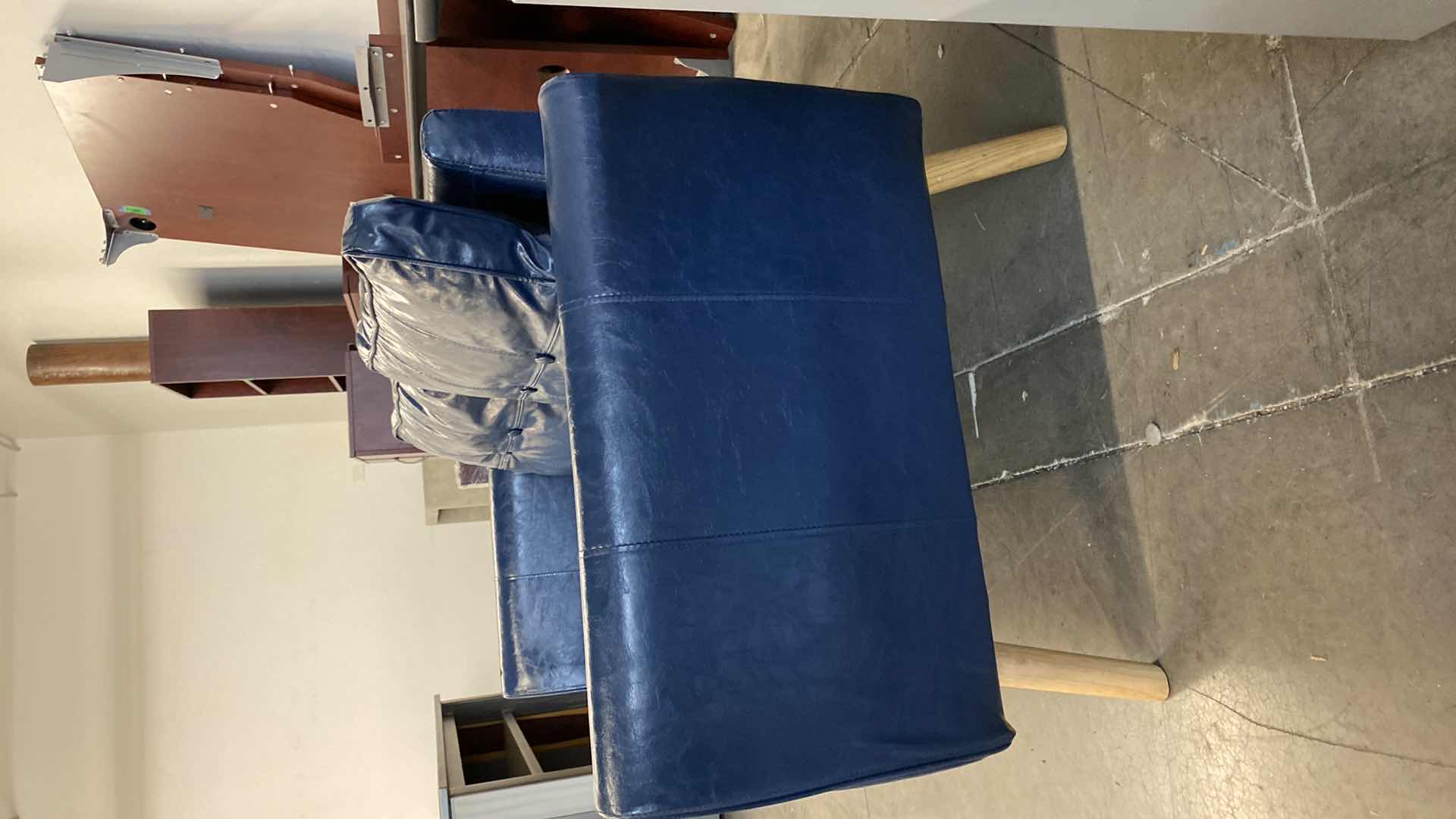 Photo 1 of 51” BLUE BONDED LEATHER LOVE SEAT