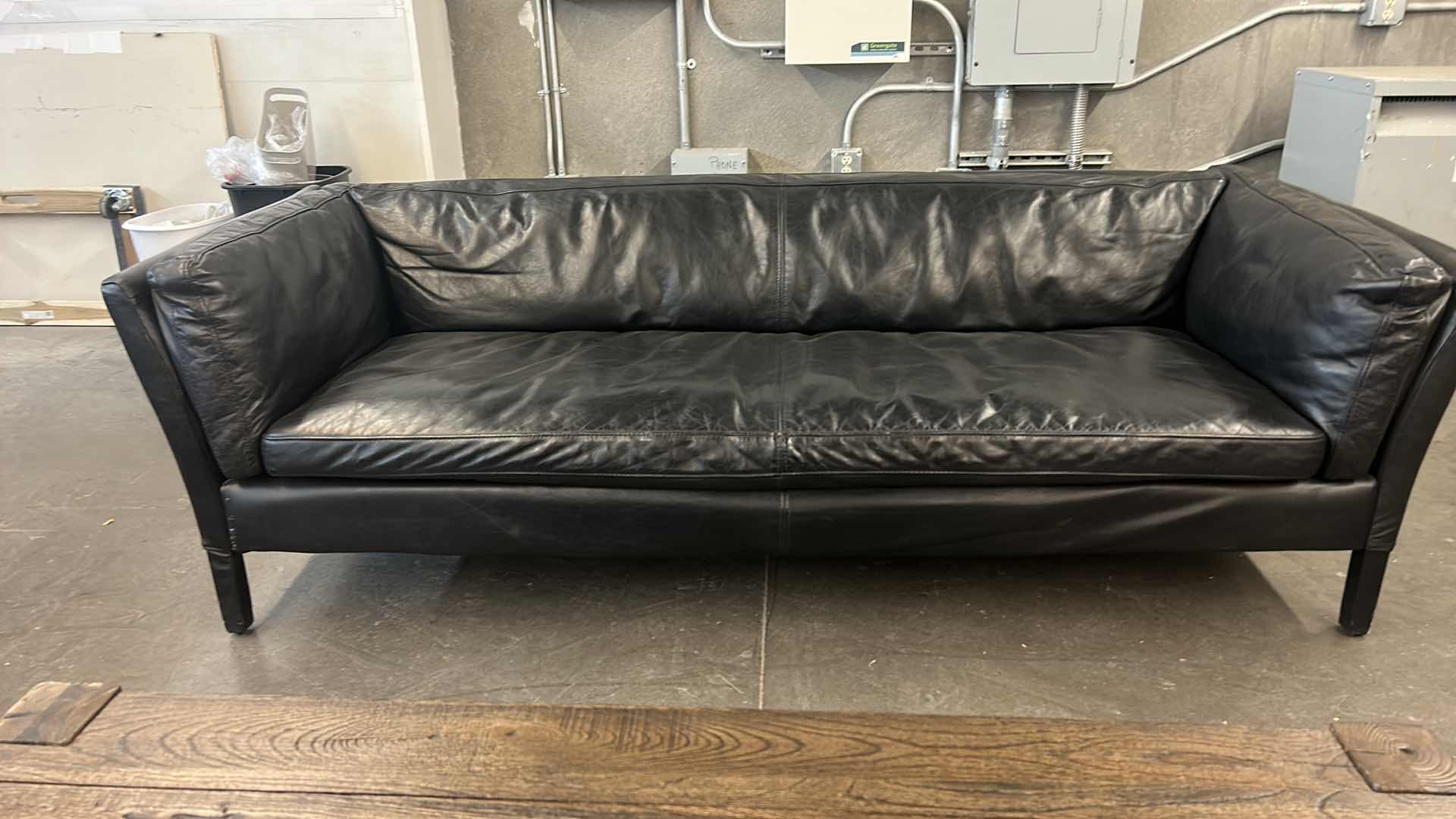 Photo 1 of 7’ BLACK LEATHER SOFA  ( OTHER PIECES SOLD SEPARATELY)