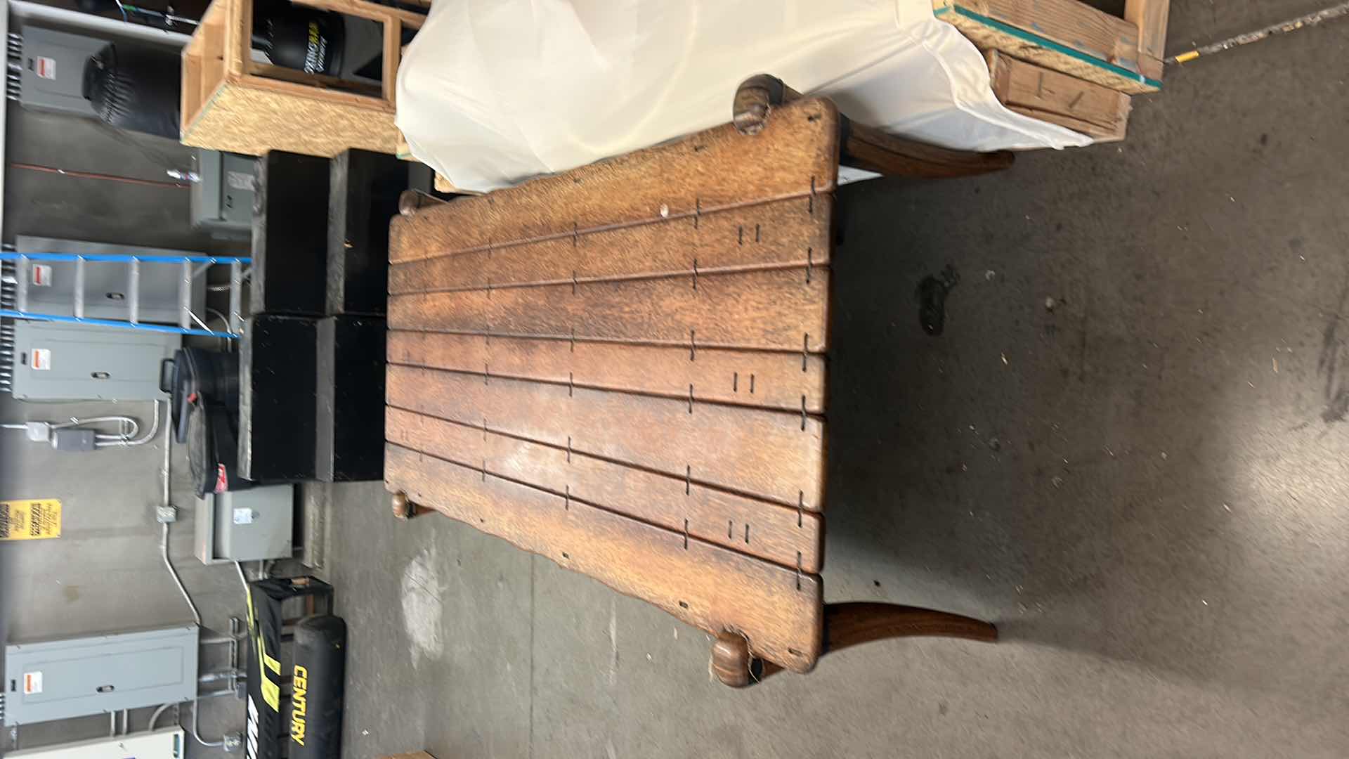 Photo 1 of CUSTOM MENDI PALMWOOD DINING / CONFERENCE TABLE W WAVY EDGES BY PACIFIC GREEN  7’ 6.5” x 44” x H28.5”