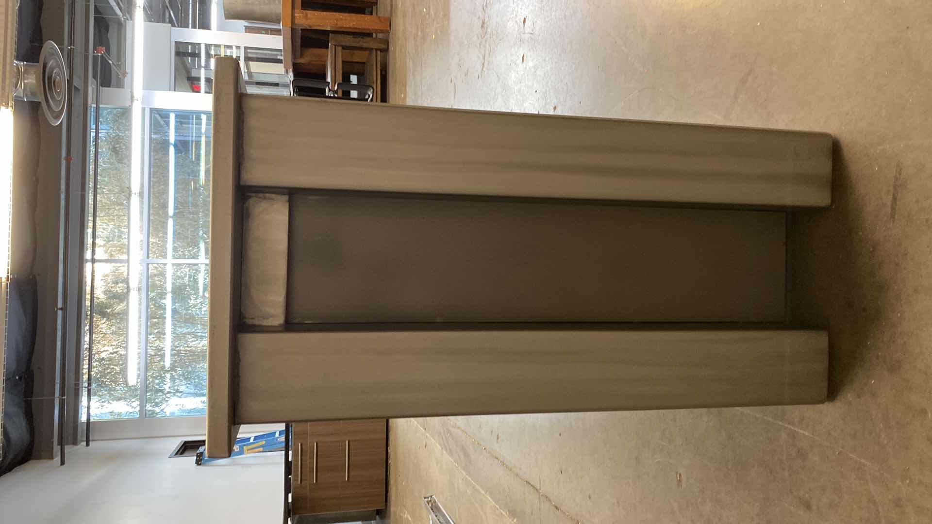 Photo 1 of MODERN 2 SHELF WOOD INLAY AND METAL DISPLAY / BOOK CABINET 78” X 16” H30.5”. TABLE ALSO AVAILABLE SOLD SEPARATELY