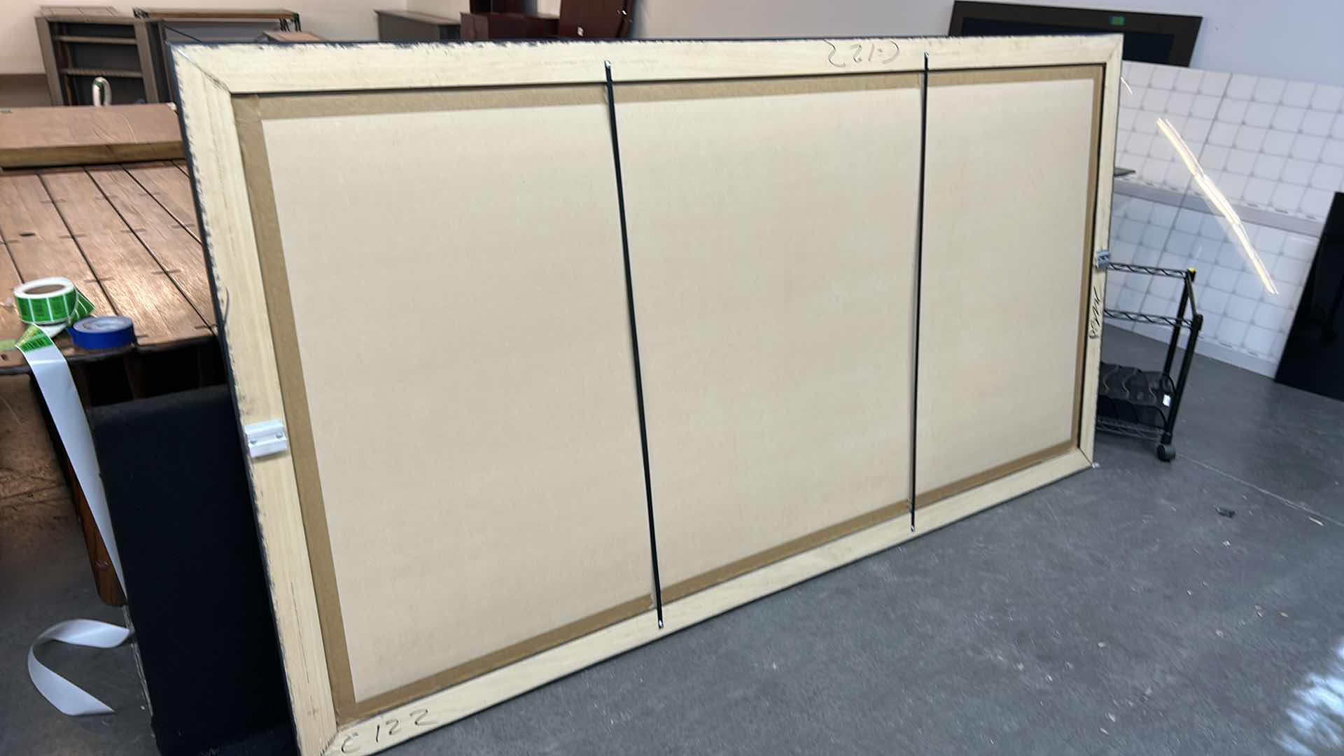 Photo 1 of LARGE BLACK FRAMED WHITE BOARD 8’ 5” x 4’7”