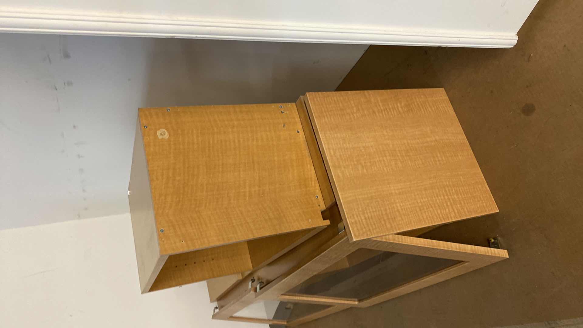 Photo 1 of WOOD WALL CABINET WITH GLASS DOORS AND SHELVES 60” X 15” H18”