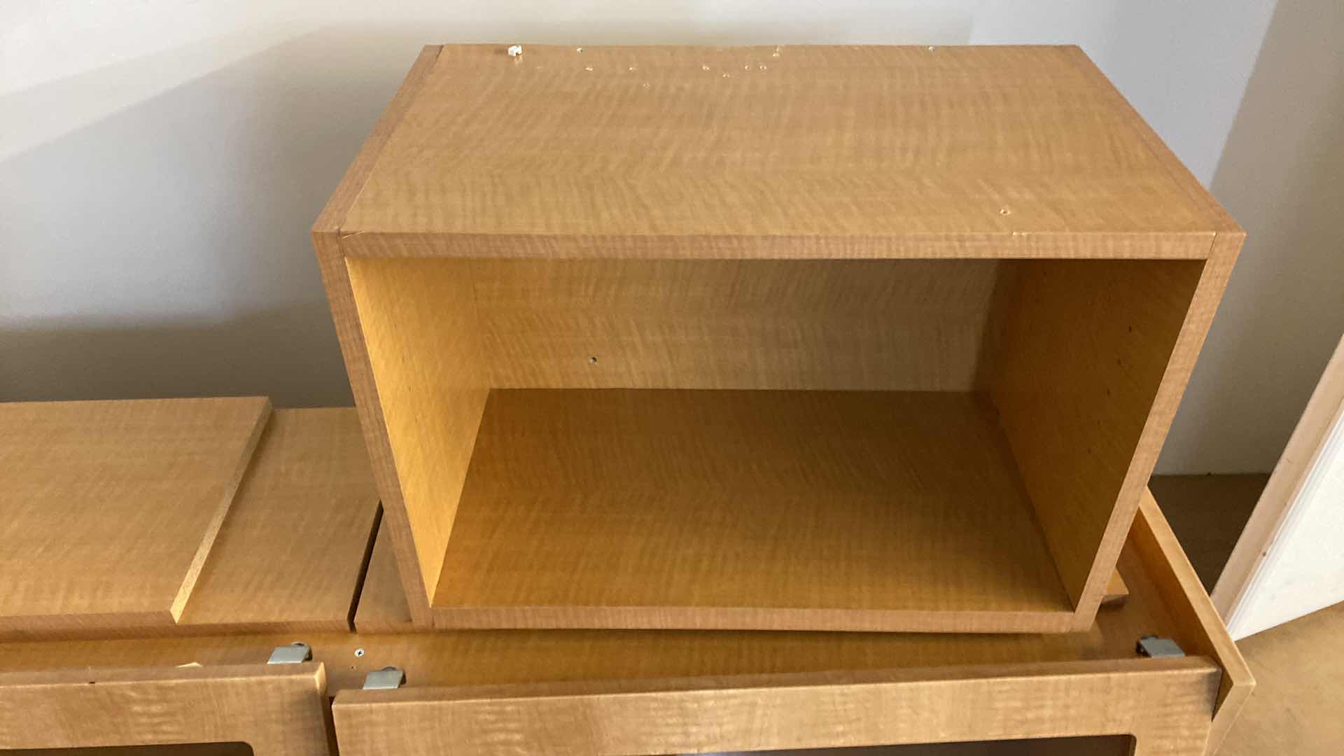 Photo 1 of WOOD WALL CABINET WITH GLASS DOORS AND SHELVES 60” X 15” H18”