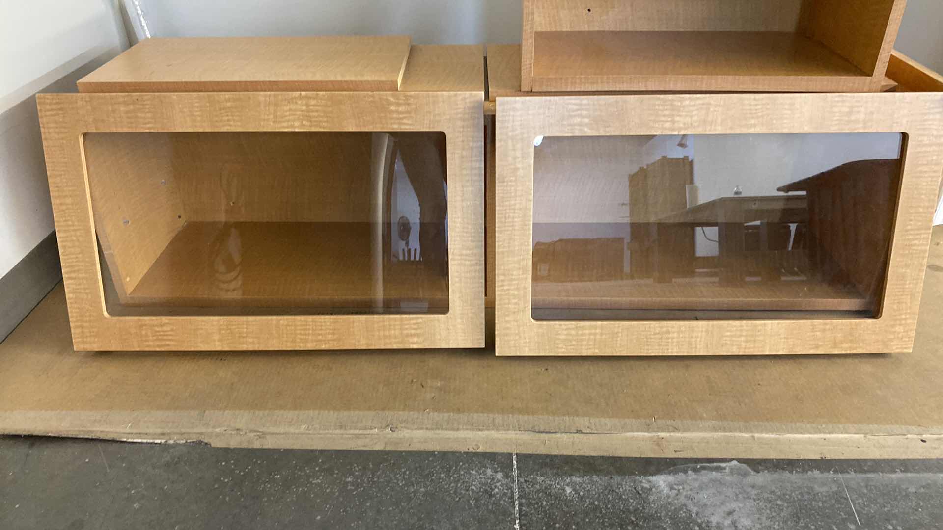 Photo 1 of WOOD WALL CABINET WITH GLASS DOORS AND SHELVES 60” X 15” H18”