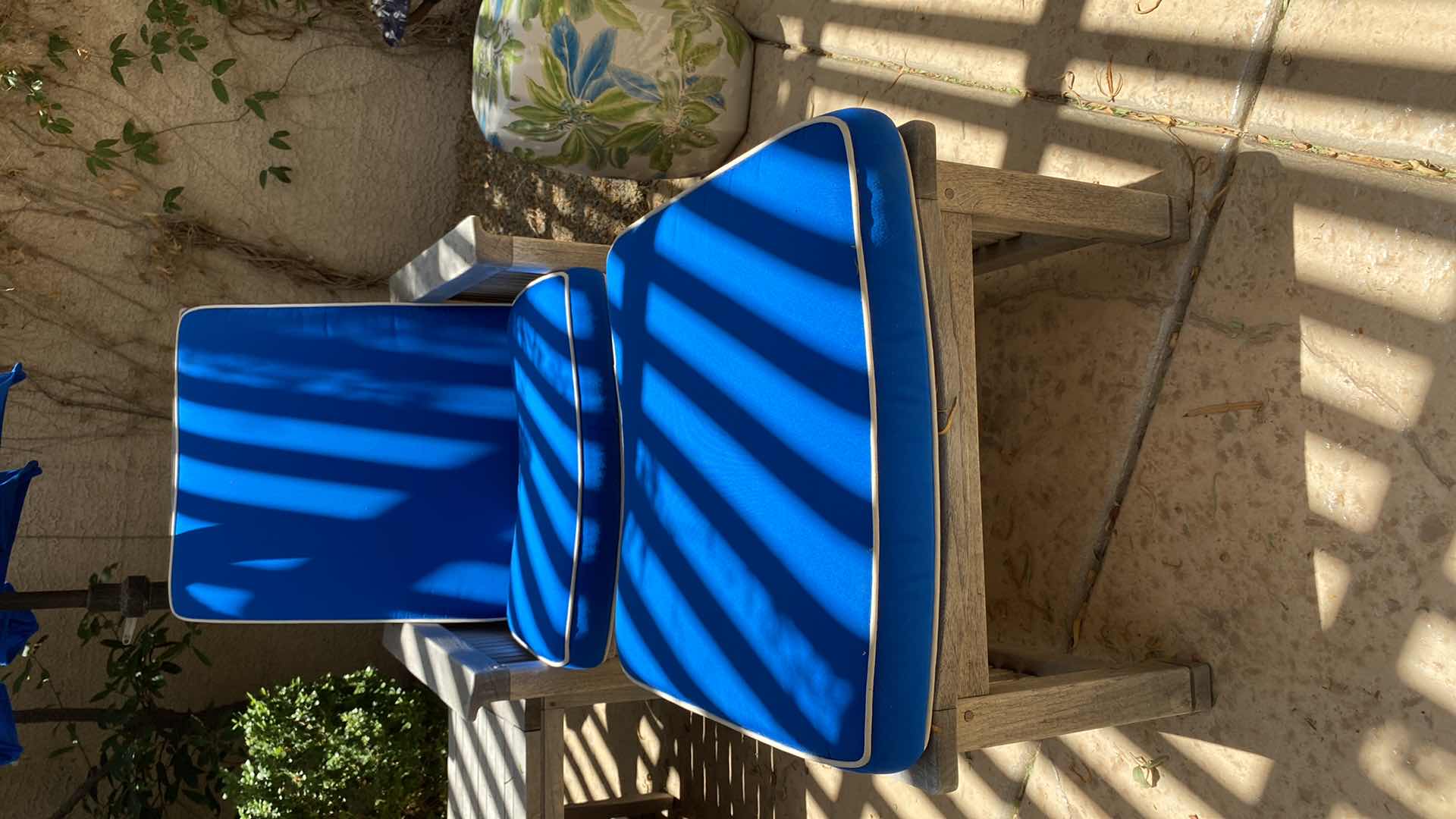 Photo 3 of TEAK WAREHOUSE CHAIR AND OTTOMAN. WITH MARINE BLUE WATER REPELLANT, SUNBRELLA (2 AVAILABLE EACH SOLD SEPARATELY, TABLE SEPARATE) 