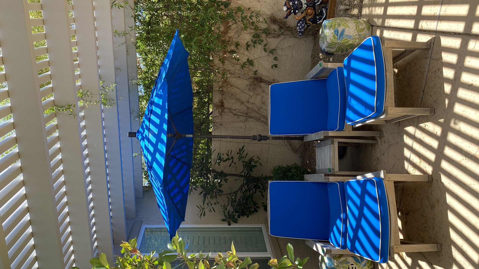 Photo 6 of TEAK WAREHOUSE CHAIR AND OTTOMAN. WITH MARINE BLUE WATER REPELLANT, SUNBRELLA (2 AVAILABLE EACH SOLD SEPARATELY, TABLE SEPARATE) 