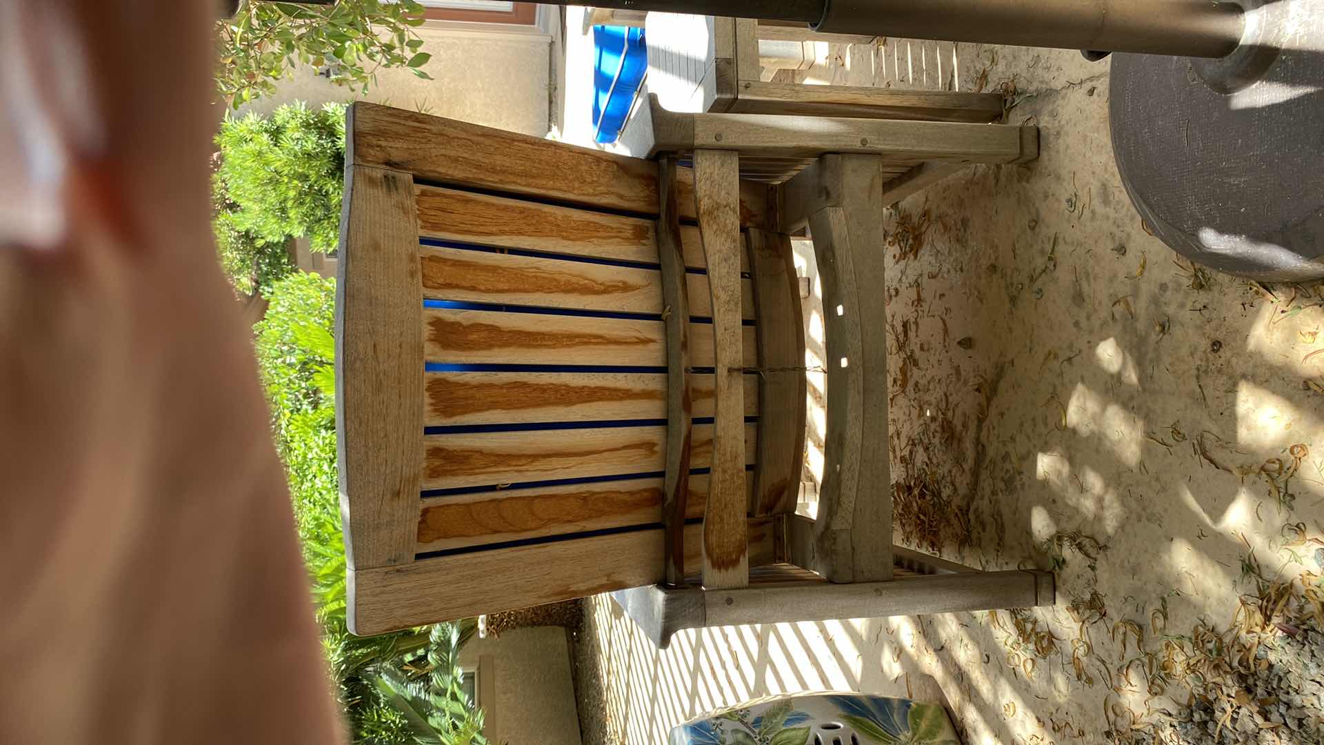 Photo 5 of TEAK WAREHOUSE CHAIR AND OTTOMAN. WITH MARINE BLUE WATER REPELLANT, SUNBRELLA (2 AVAILABLE EACH SOLD SEPARATELY, TABLE SEPARATE) 