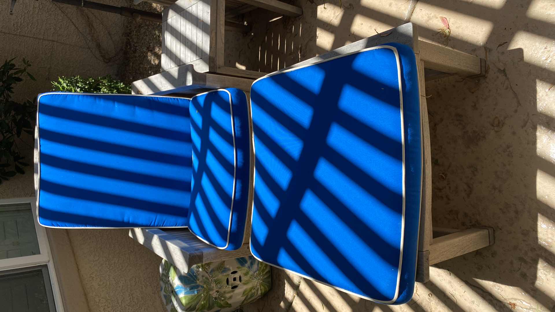 Photo 2 of TEAK WAREHOUSE CHAIR AND OTTOMAN. WITH MARINE BLUE WATER REPELLANT, SUNBRELLA (2 AVAILABLE EACH SOLD SEPARATELY, TABLE SEPARATE) 