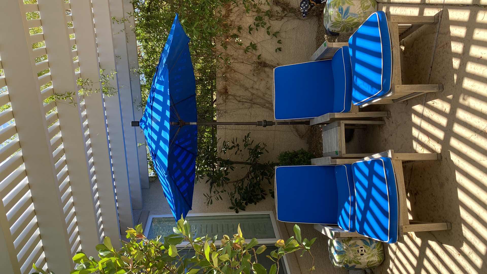 Photo 5 of TEAK WAREHOUSE CHAIR AND OTTOMAN. WITH MARINE BLUE WATER REPELLANT, SUNBRELLA (2 AVAILABLE EACH SOLD SEPARATELY, TABLE SEPARATE) 