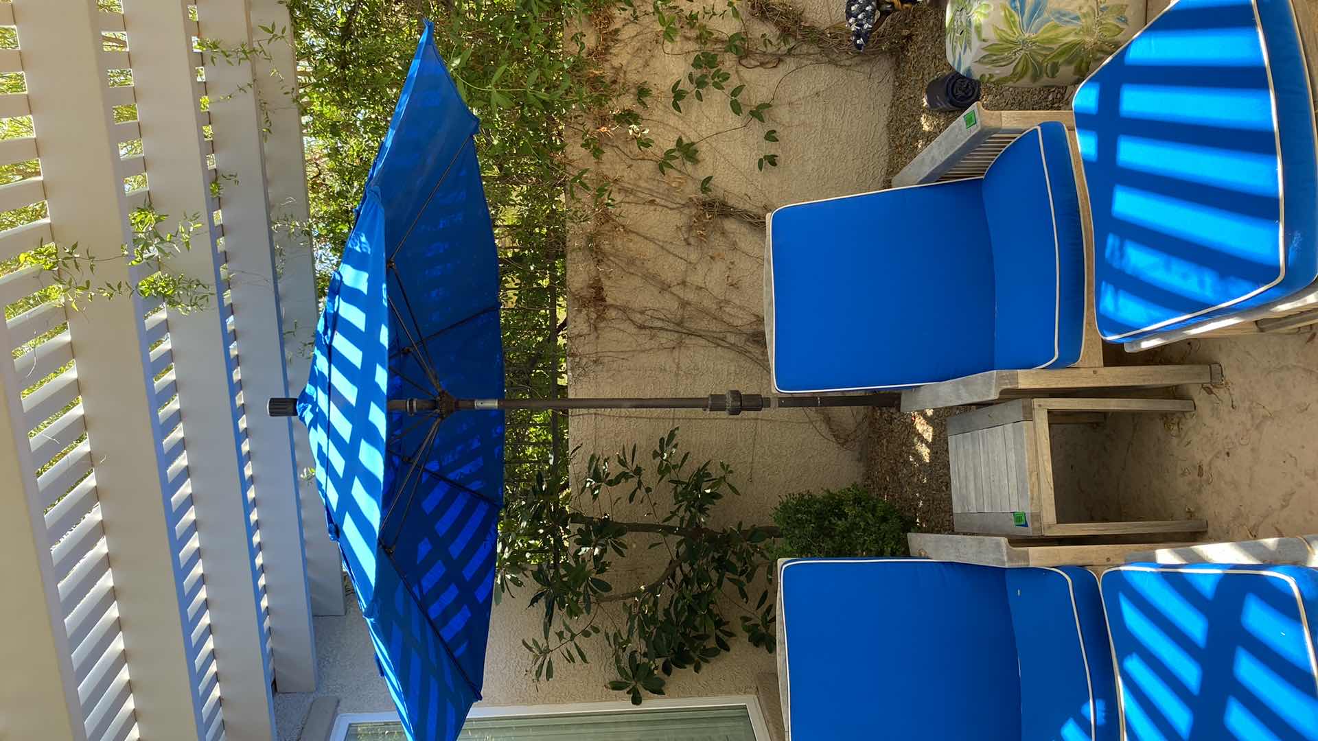 Photo 1 of TEAK WAREHOUSE MARINE BLUE UMBRELLA 8’ WITH STAND 