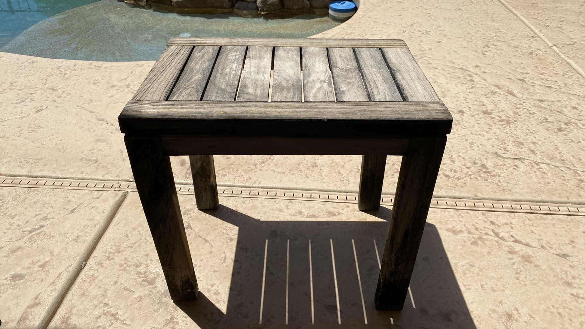 Photo 3 of TEAK WAREHOUSE SIDE TABLE 140 X 20” H18” 