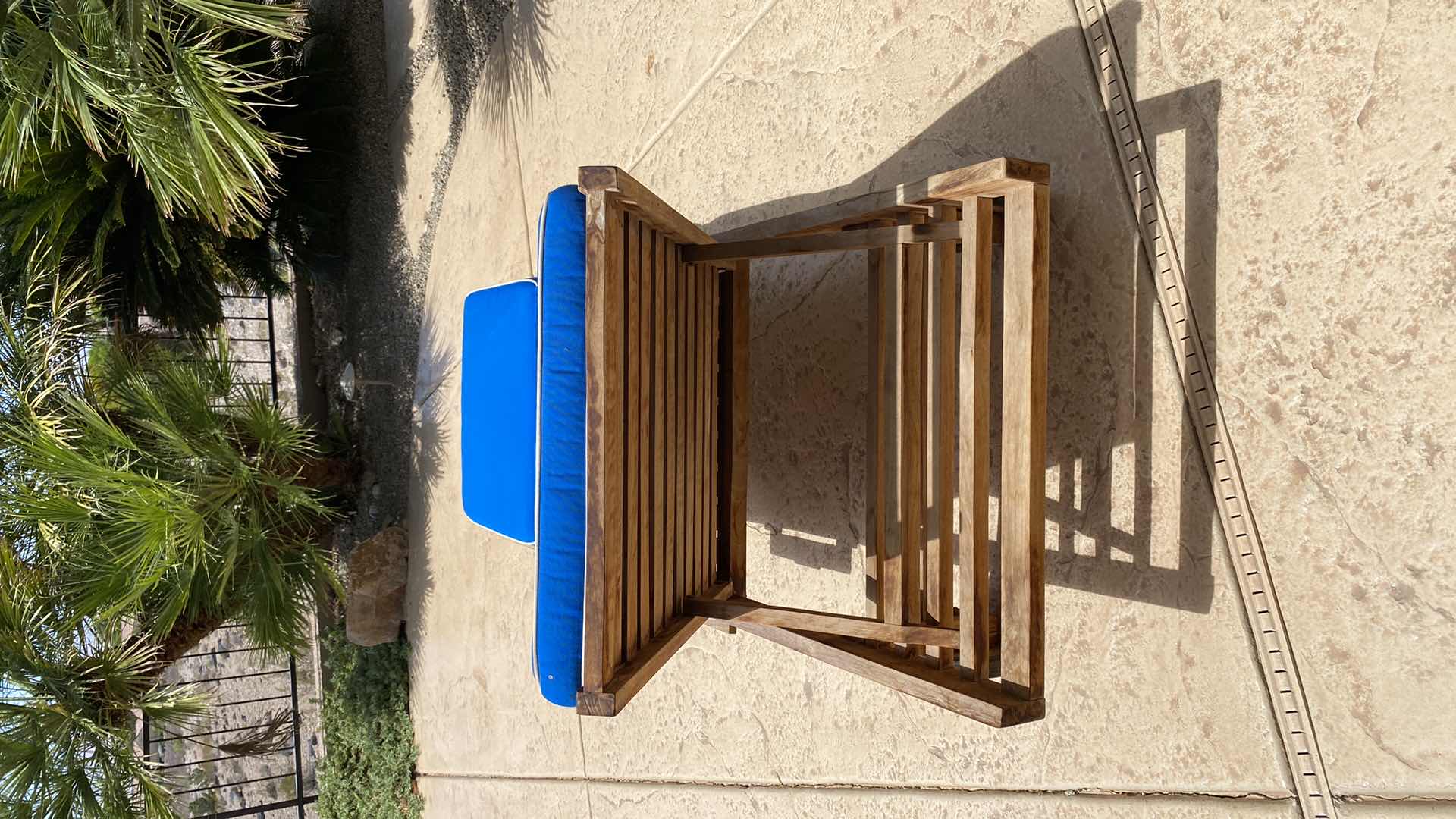 Photo 1 of TEAK WAREHOUSE CHAISE LOUNGE WITH WATER REPELLANT AND SUN PROTECTION FABRIC MARINE BLUE CUSHION 