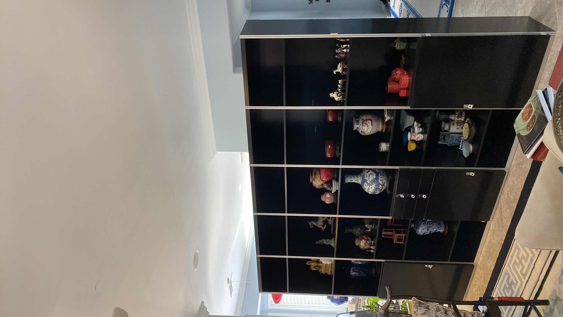 Photo 1 of BLACK LACQUER 5 PIECE WALL UNIT OVERALL 111” X 16.5” H86” INDIVIDUAL UNITS 21 7/8”