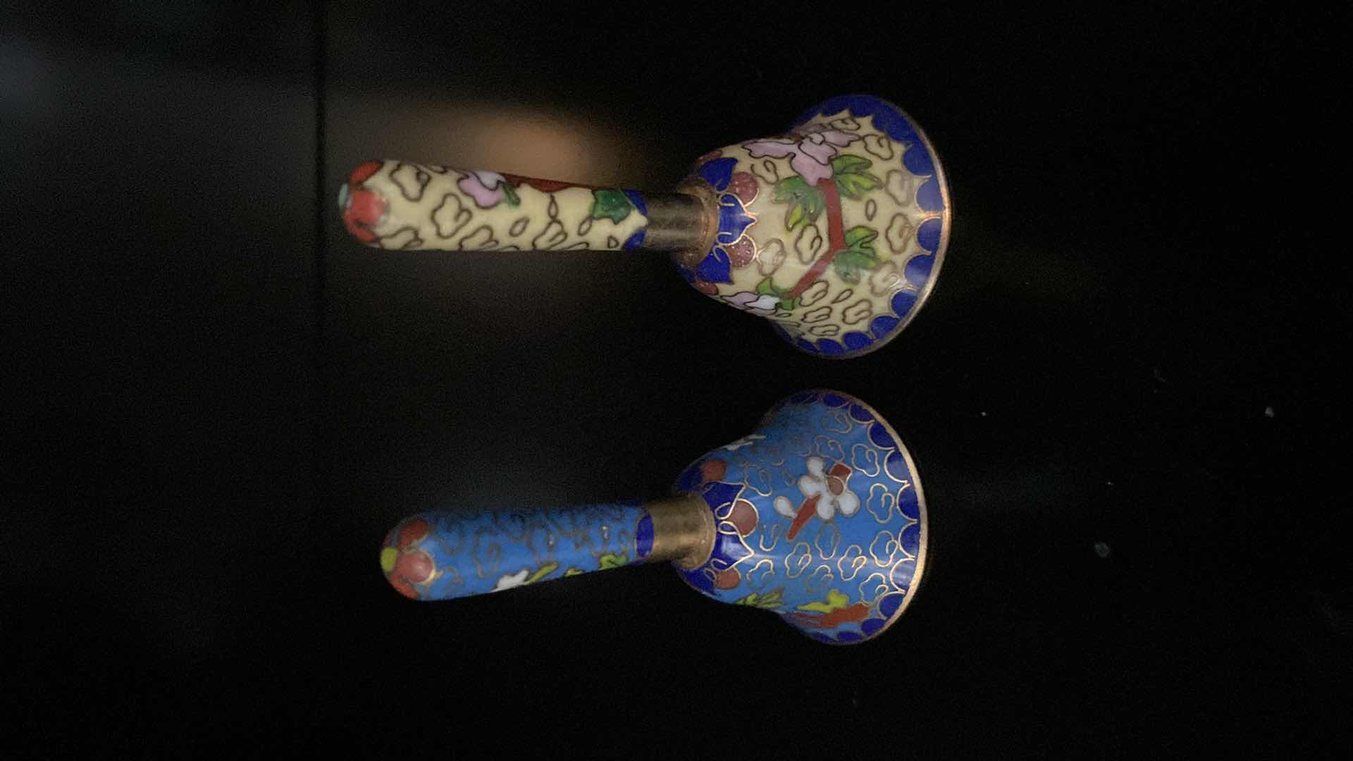 Photo 4 of CHINESE BRASS RAISED CLOISONNÉ GINGER JAR H 6.5” AND 2 BELLS