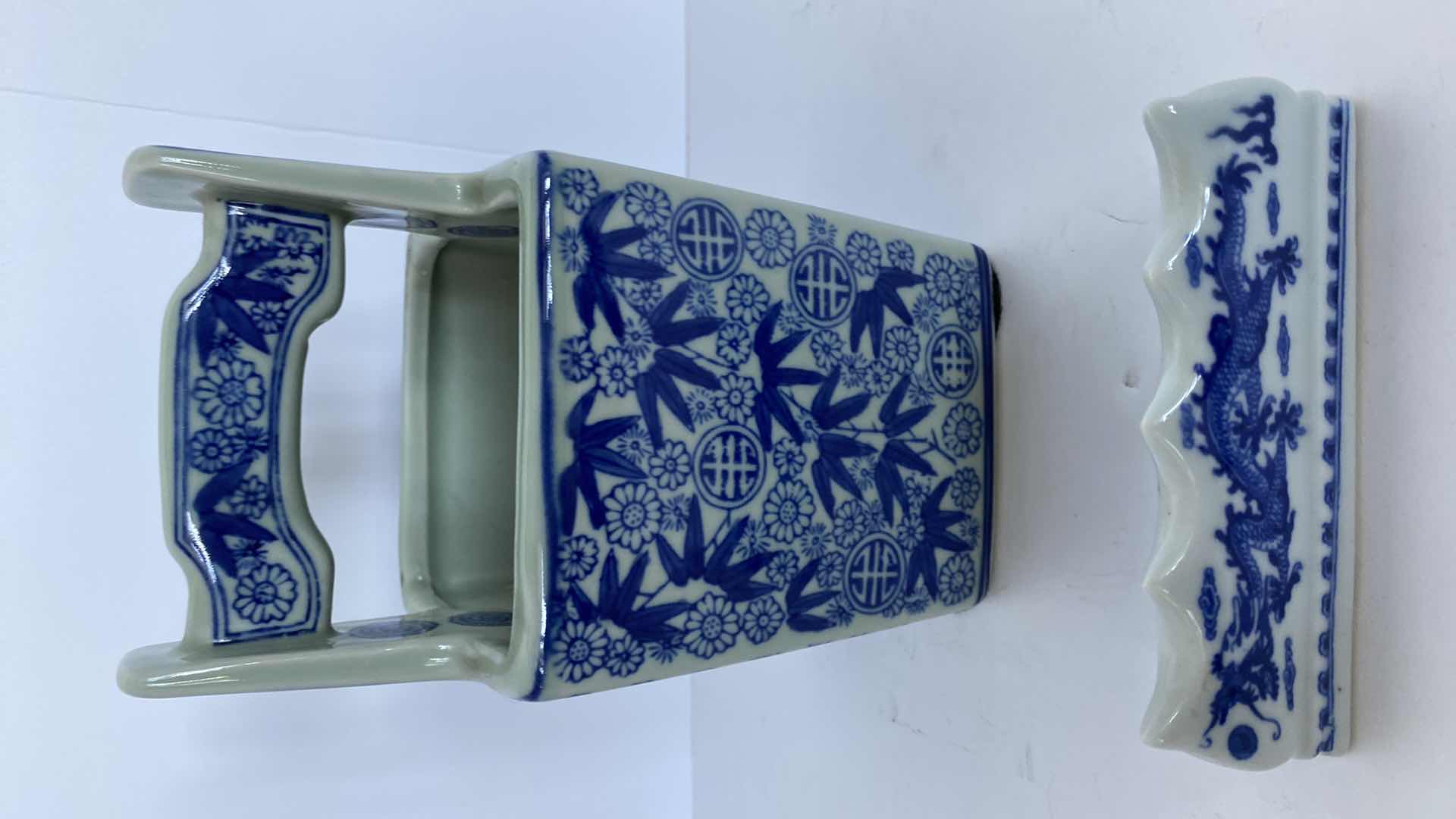 Photo 1 of ASIAN INSPIRED POTTERY VASE AND TILE H8”