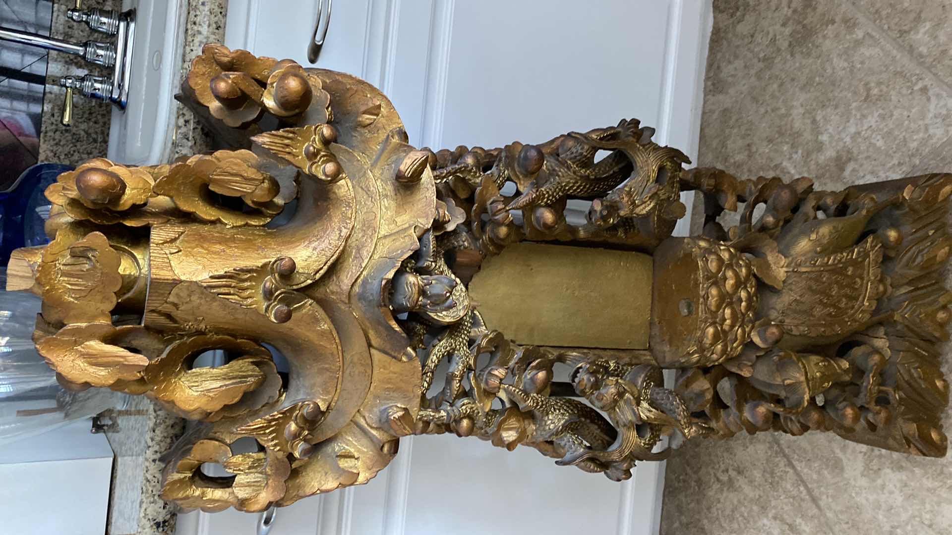 View 2 of LARGE CARVED BOXWOOD CARVING WITH BUDDAH 42“ x 15“