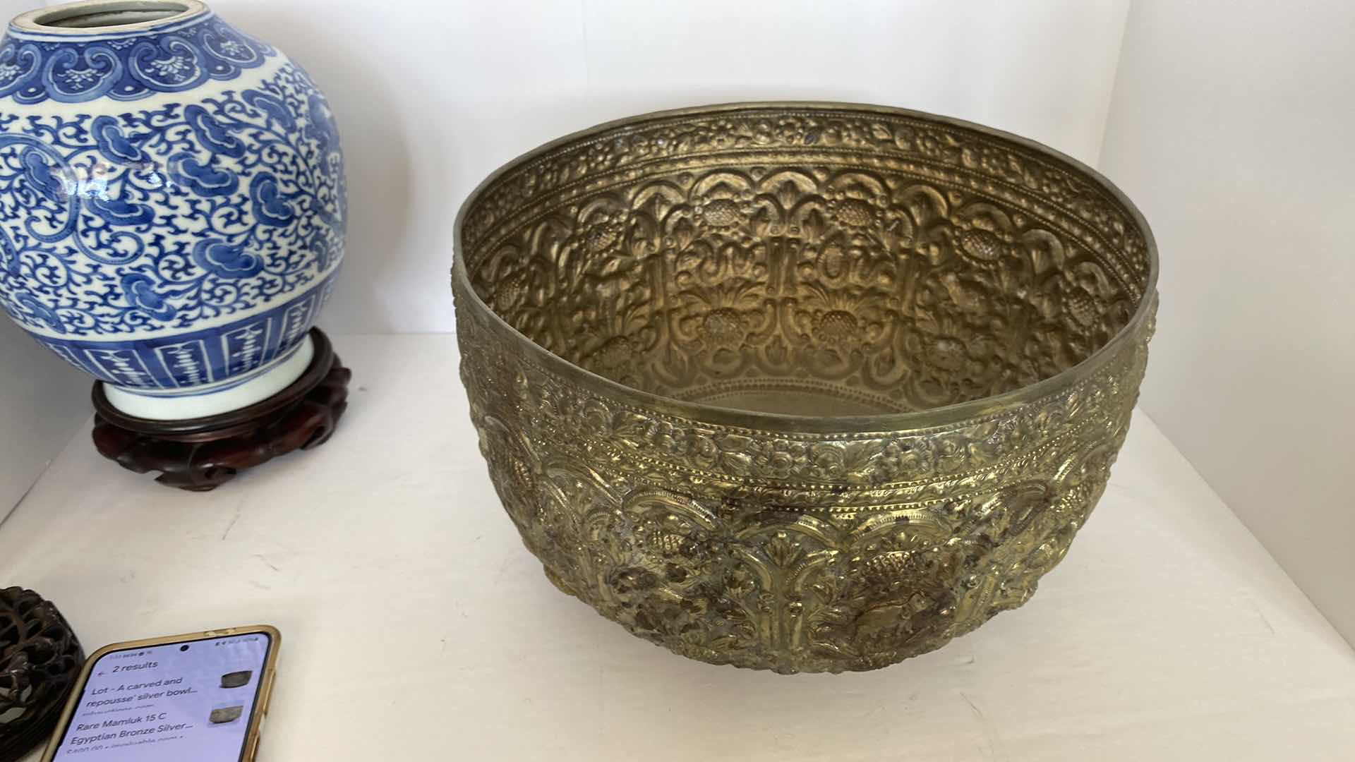 Photo 1 of HAND MADE SILVER BOWL FROM THAILAND 11” x 6 3/4”