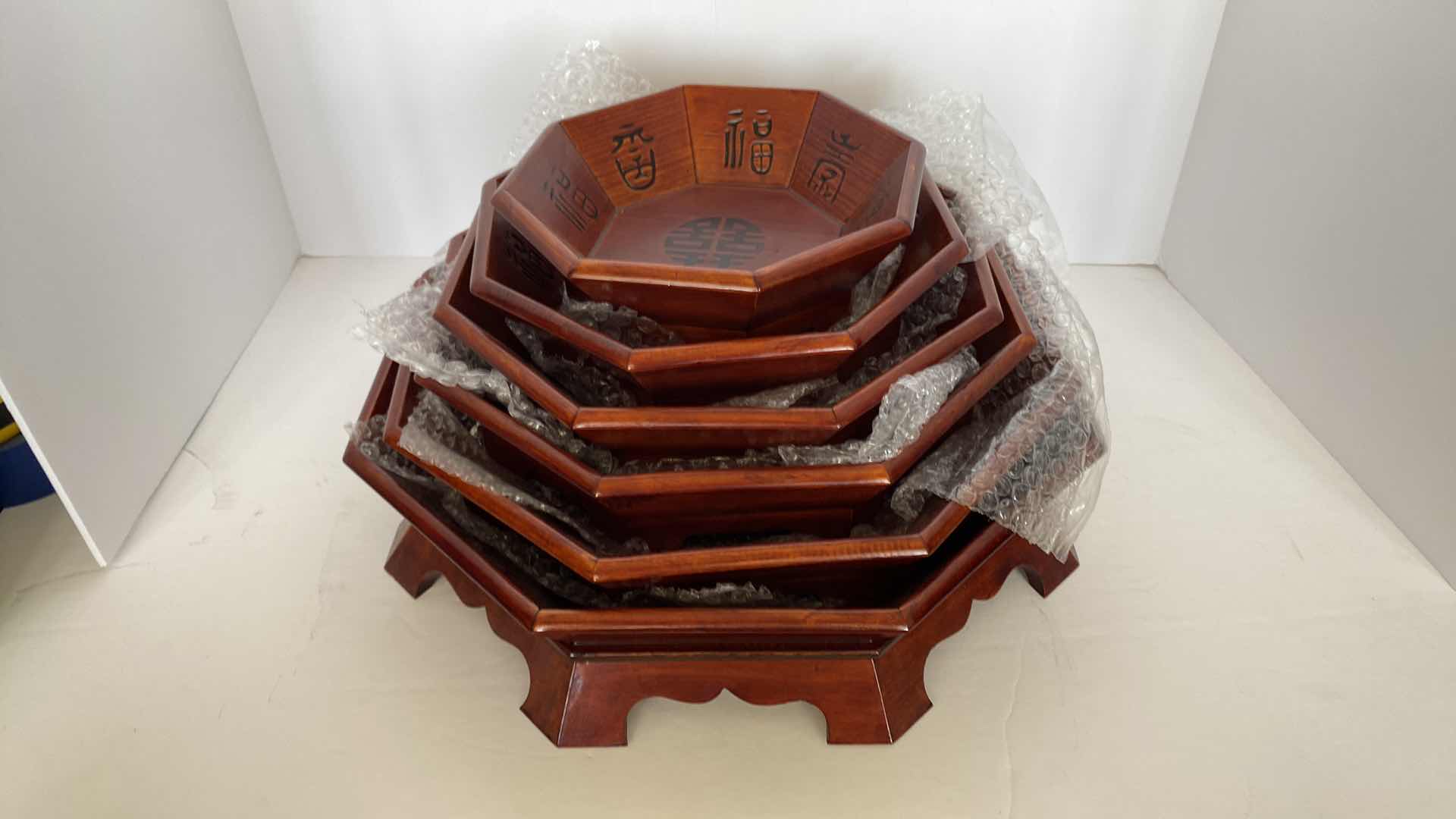 Photo 1 of ASSORTMENT OF SIGNED WOOD STANDS LARGEST 14“ x 3 1/2“ high