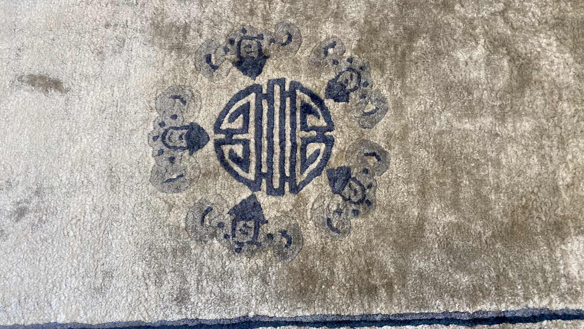 Photo 1 of HAND OVEN BLUE AND SILVER RUG FROM HONG KONG 24“ x 49“