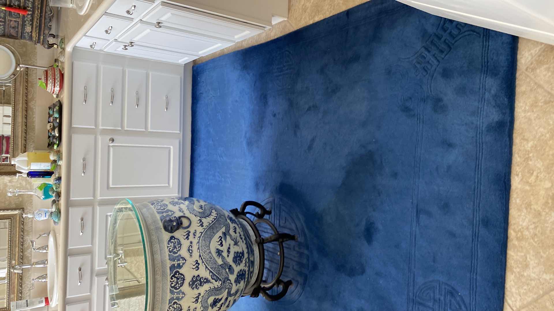 Photo 1 of HAND WOVEN IMPERIAL BLUE WOOL RUG 7‘5“ by 7‘6“