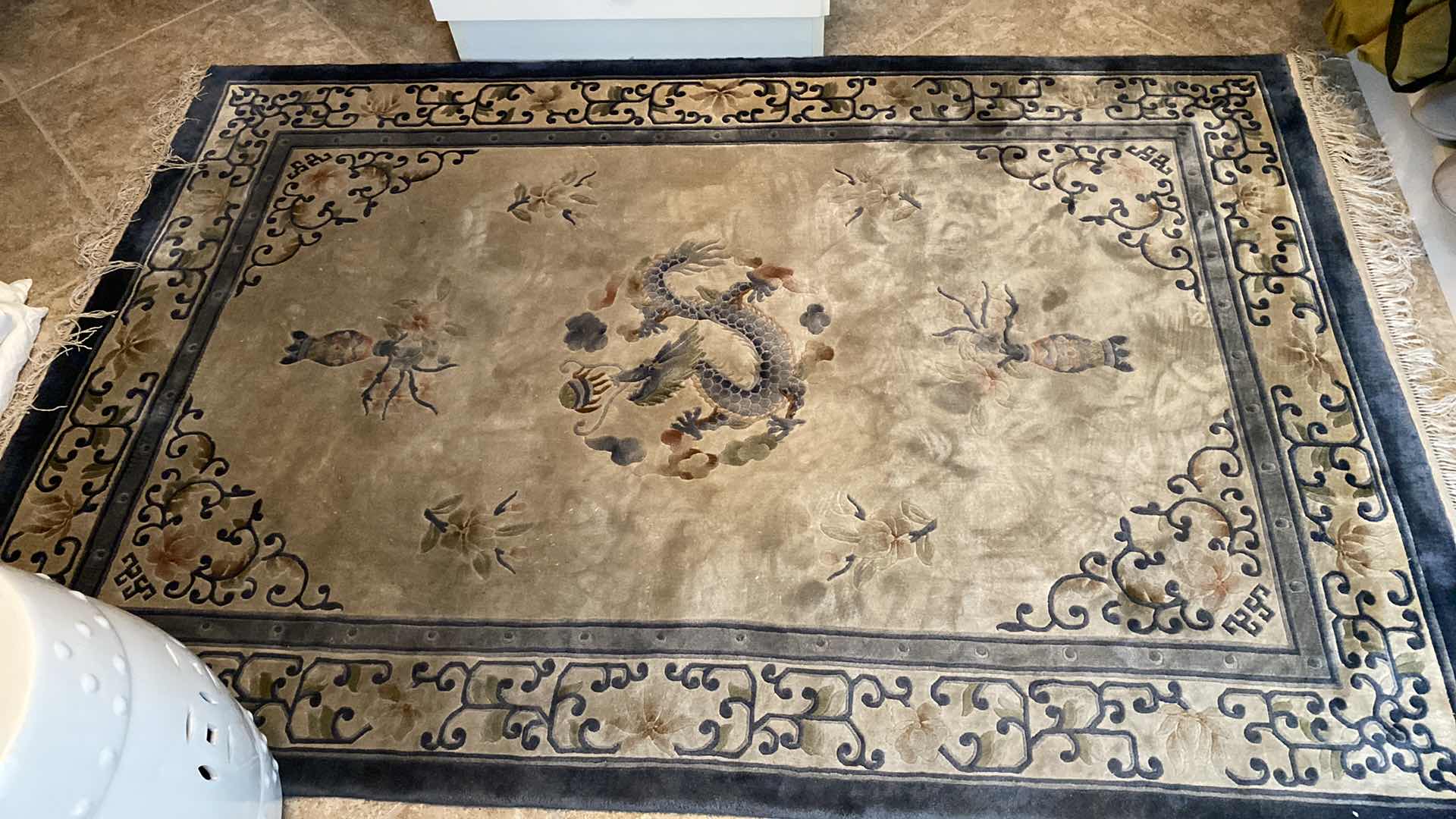 Photo 1 of HAND WOVEN  BLUE AND SILVER WOOL RUG FROM HONG KONG 4‘,1“ by 7‘6“