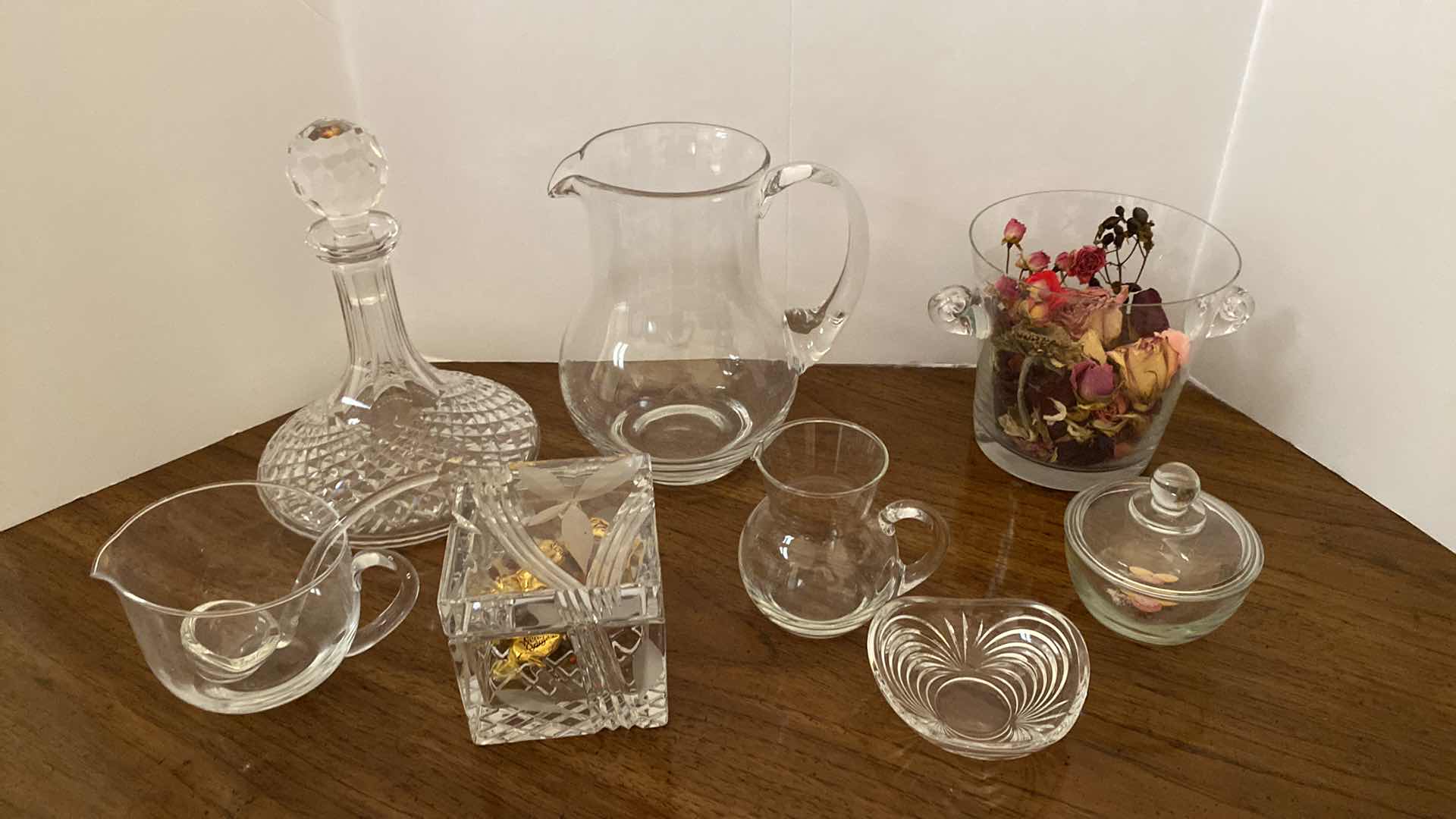 Photo 1 of GLASSWARE ASSORTMENT PITCHER ICE BUCKET DECANTER AND MORE