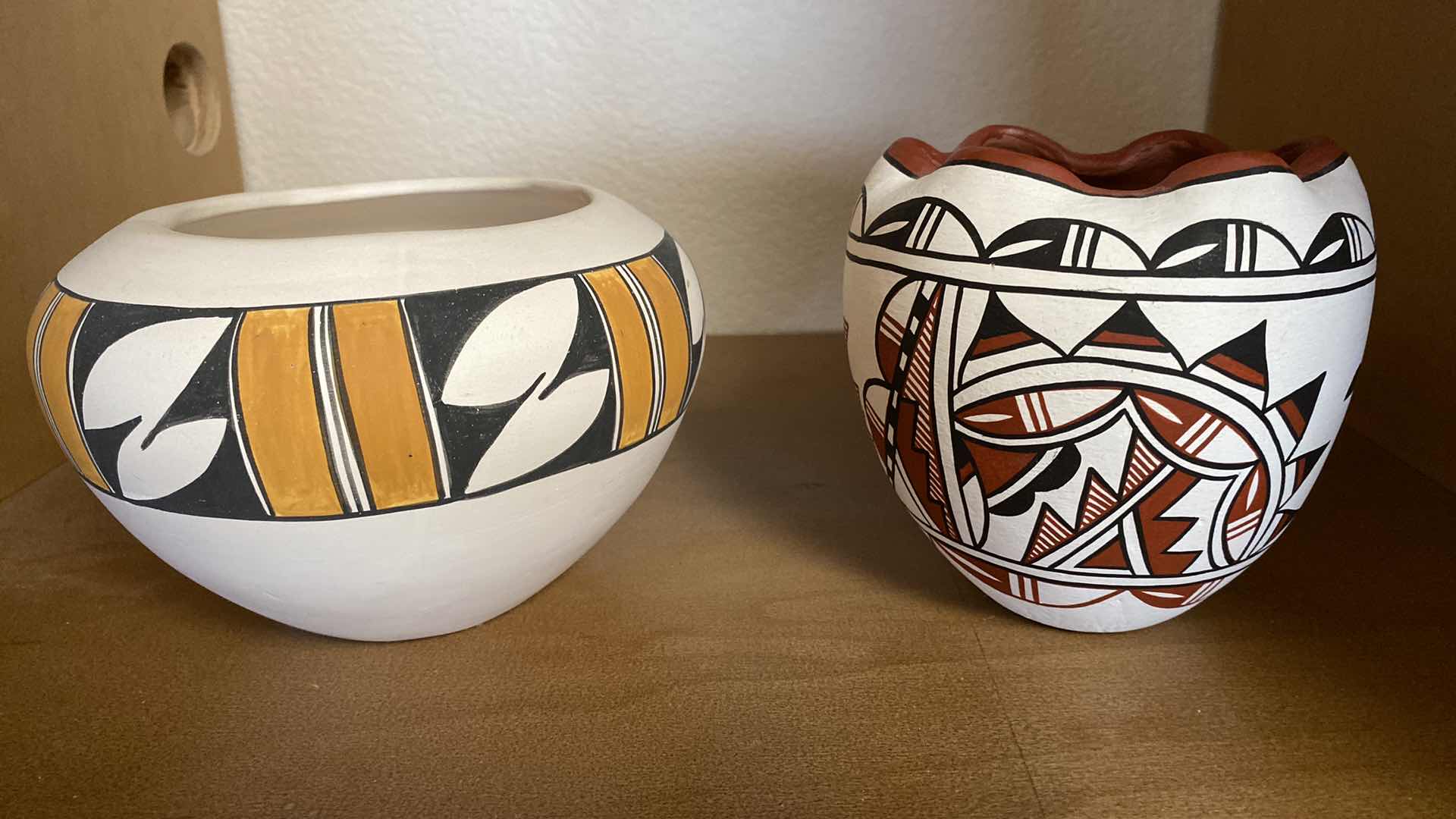 Photo 1 of FRAMED SECUNDINO SANDOVAL 12“ x 11“ ART REPRODUCTION AND PAIR OF NATIVE AMERICAN SIGNED POTTERY LARGEST 7” x 5”