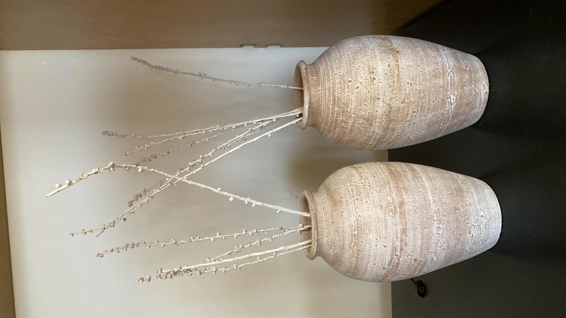 Photo 4 of PAIR OF CLAY POTTERY VASES H12”