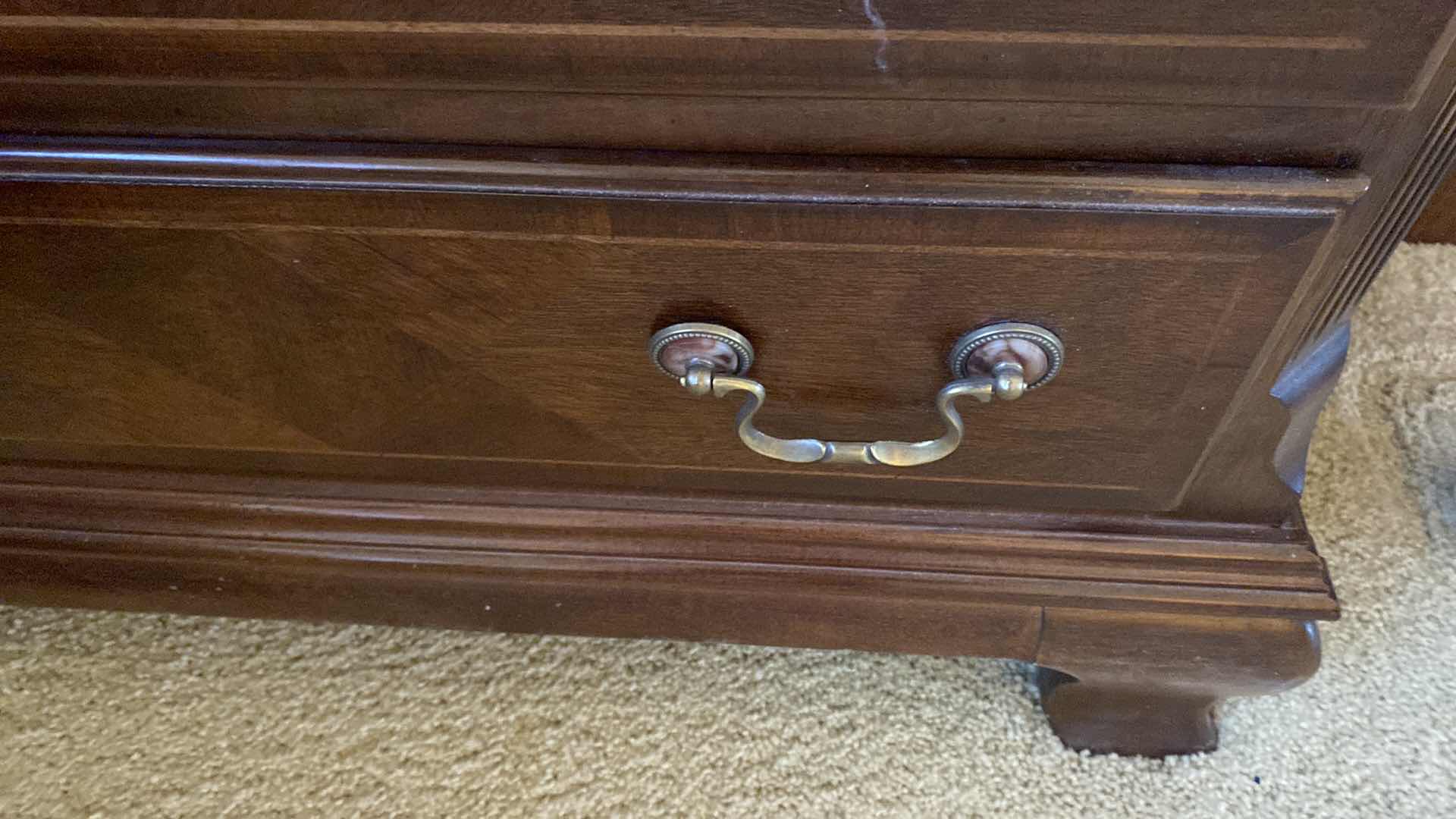 Photo 8 of Alexander Julian home queen headboard, 70“ x 48“, nightstand 29“ x 16“ H 30” Brass lamp, 27”