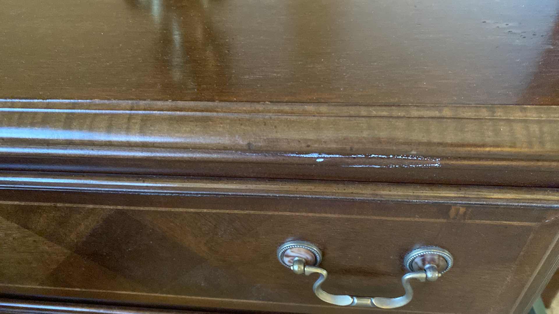 Photo 7 of Alexander Julian home queen headboard, 70“ x 48“, nightstand 29“ x 16“ H 30” Brass lamp, 27”