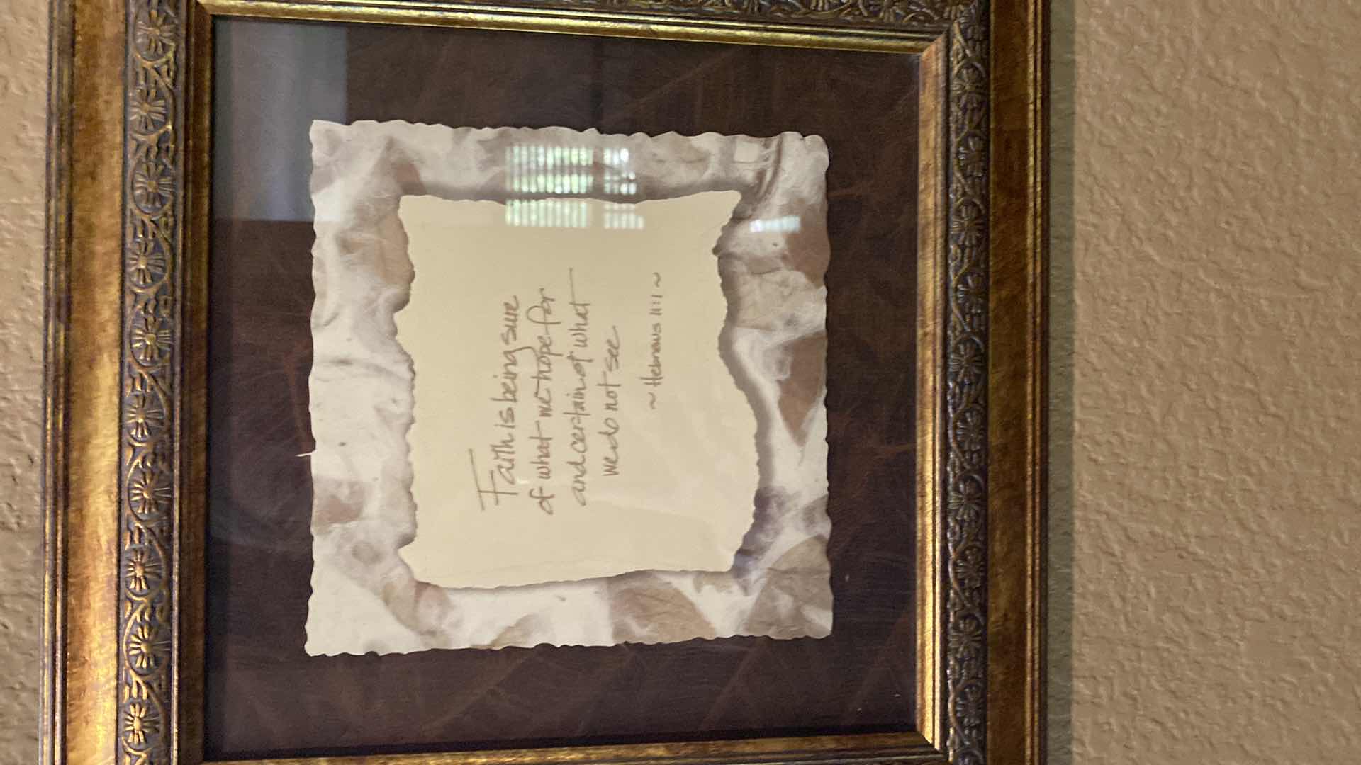 Photo 1 of PAIR OF RESIN FRAMED RELIGIOUS VERSES ARTWORK 14“ x 14“ EACH