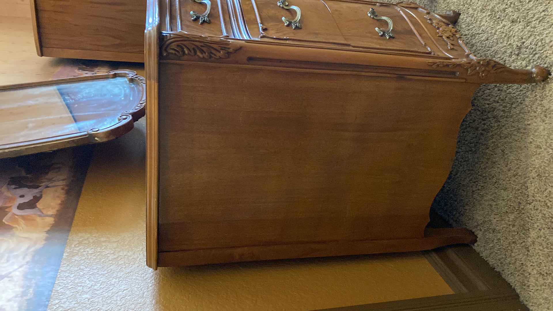 Photo 1 of ANTIQUE VANITY WITH ACANTHUS LEAF TRIM,  DOVETAIL CONSTRUCTION INCLUDES  MIRROR AND BENCH 50“ x 20“  H 30“