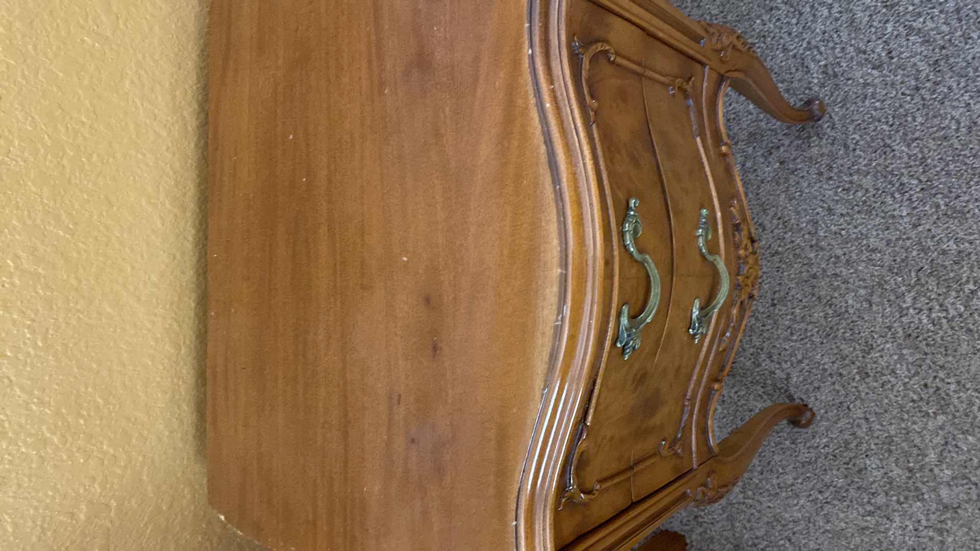 Photo 1 of ANTIQUE BEDSIDE TABLE WITH ACANTHUS LEAF TRIM,  DOVETAIL CONSTRUCTION 19“ x 14“ H 28 1/2“