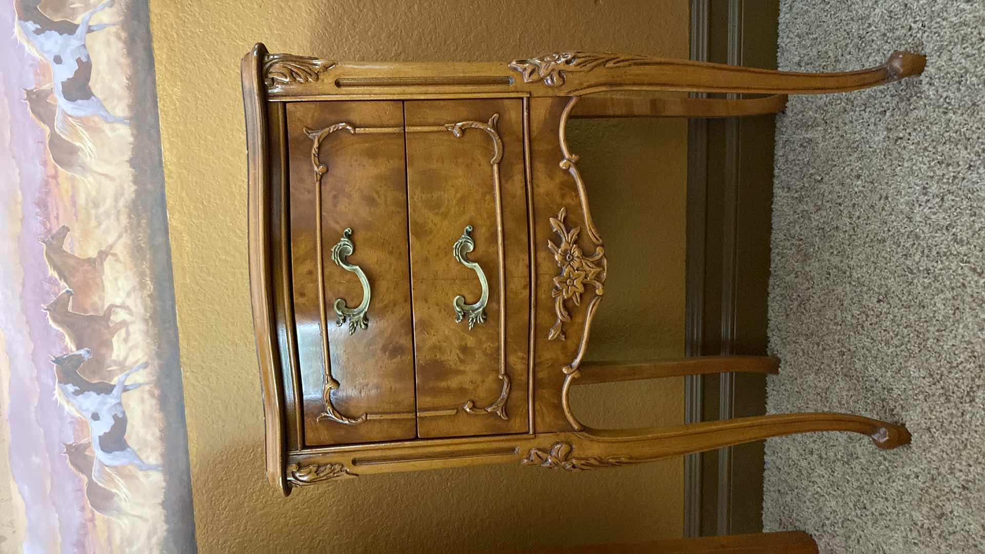 Photo 1 of ANTIQUE BEDSIDE TABLE WITH ACANTHUS LEAF TRIM,  DOVETAIL CONSTRUCTION 19“ x 14“ H 28 1/2“