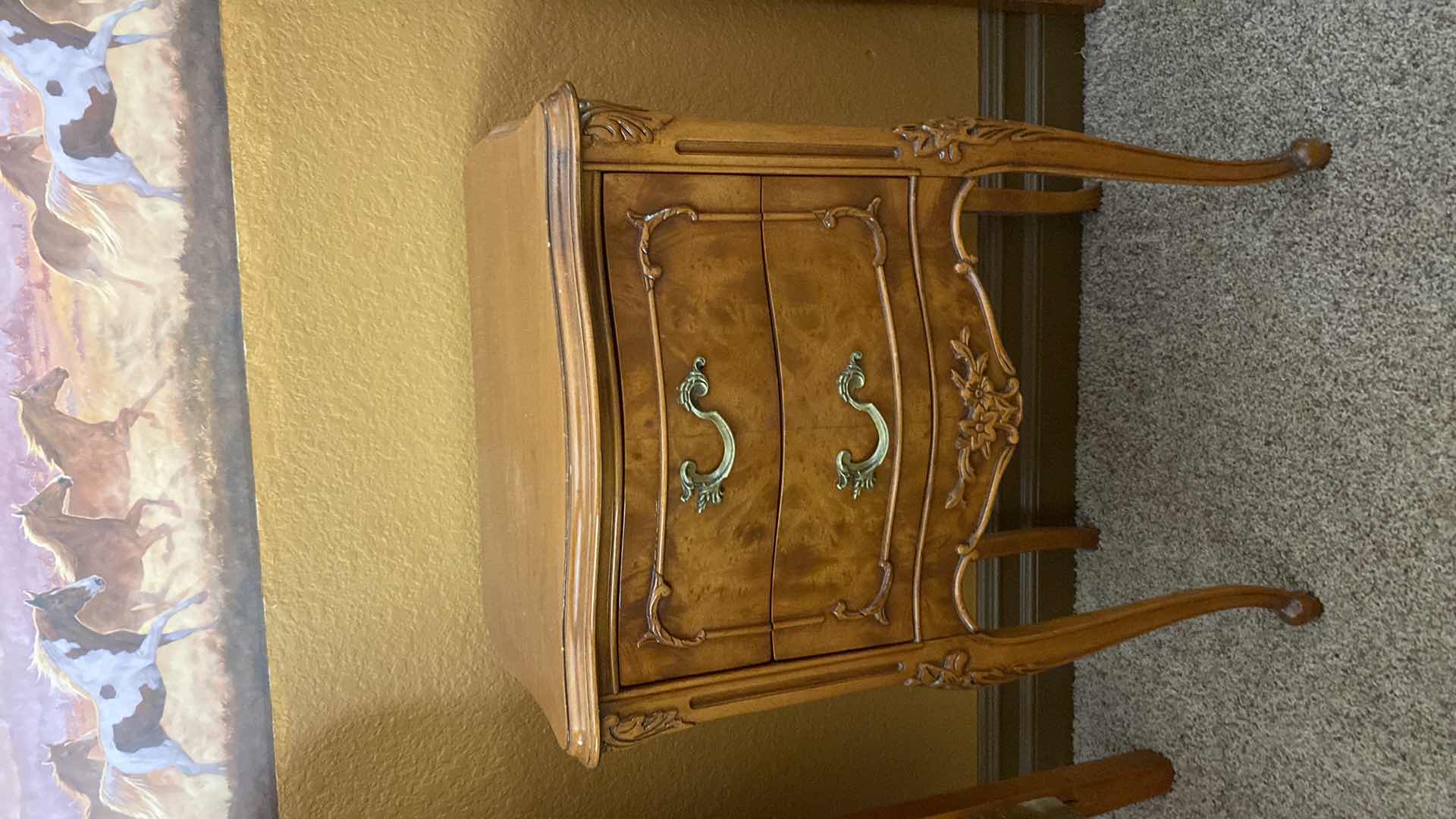 Photo 1 of ANTIQUE BEDSIDE TABLE WITH ACANTHUS LEAF TRIM,  DOVETAIL CONSTRUCTION 19“ x 14“ H 28 1/2“