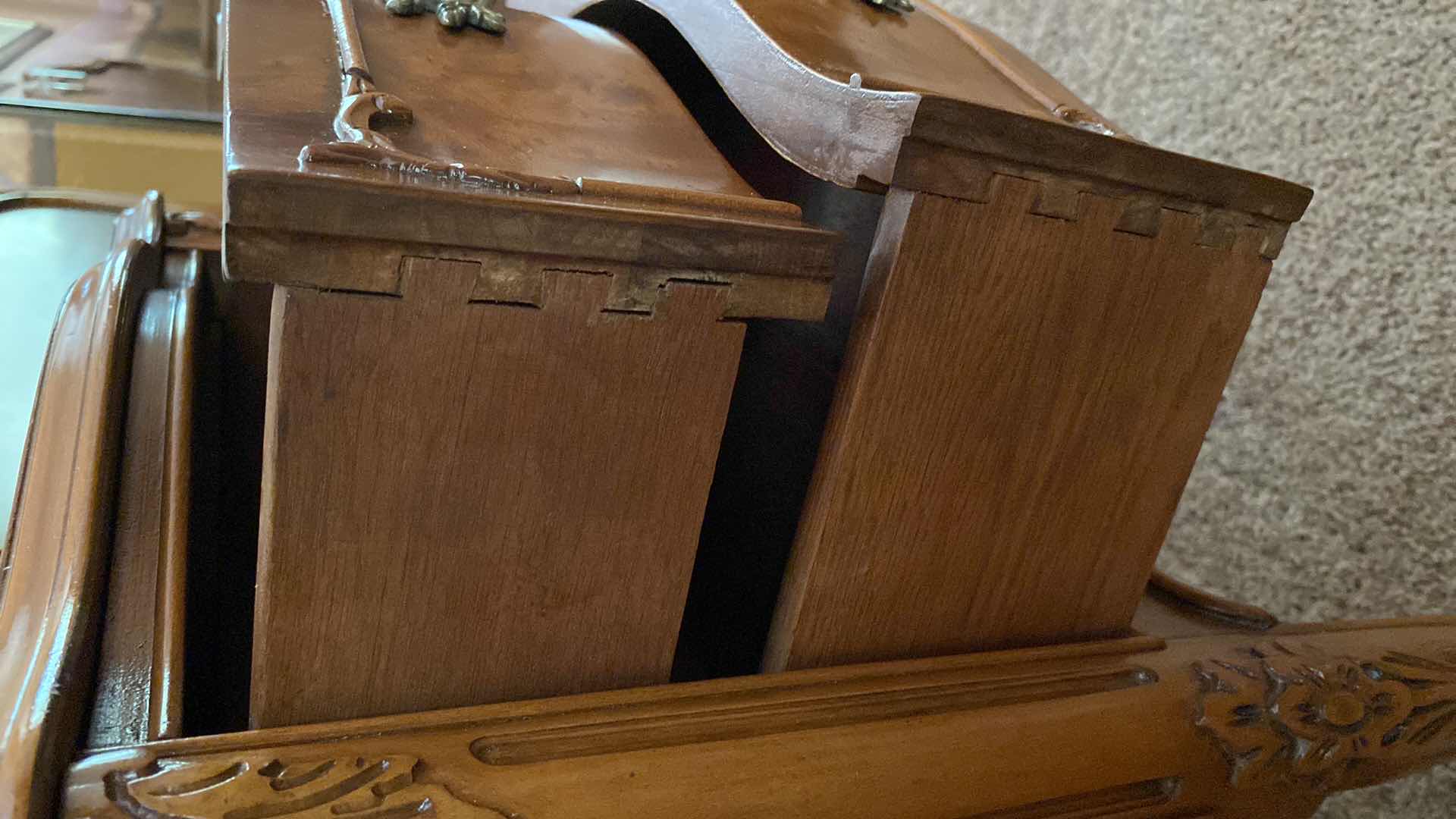 Photo 1 of ANTIQUE BEDSIDE TABLE WITH ACANTHUS LEAF TRIM,  DOVETAIL CONSTRUCTION 19“ x 14“ H 28 1/2“