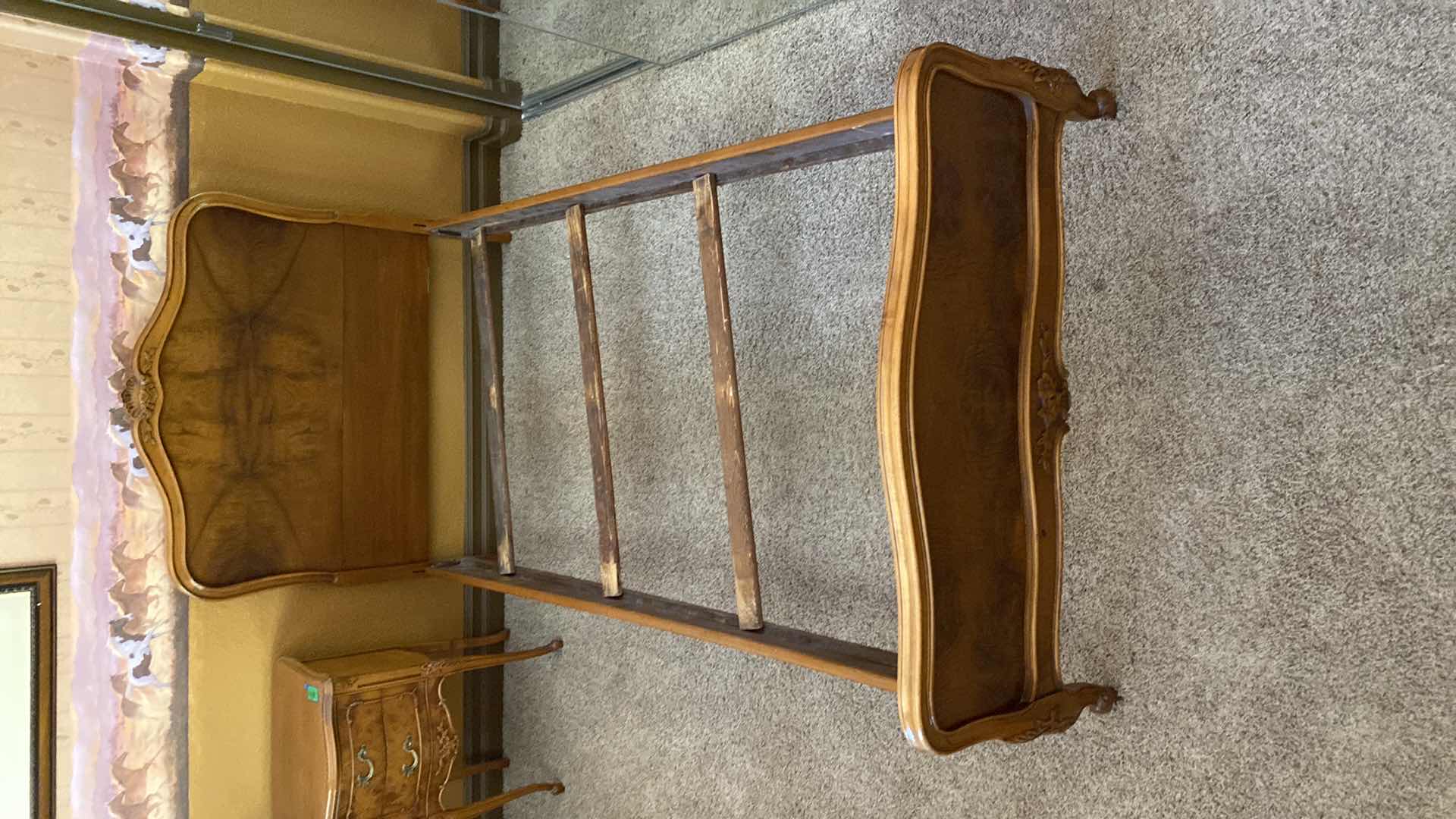 Photo 6 of ANTIQUE  WOOD TWIN BED FRAME WITH FLORAL TRIM 40.5” X 78” H 43”