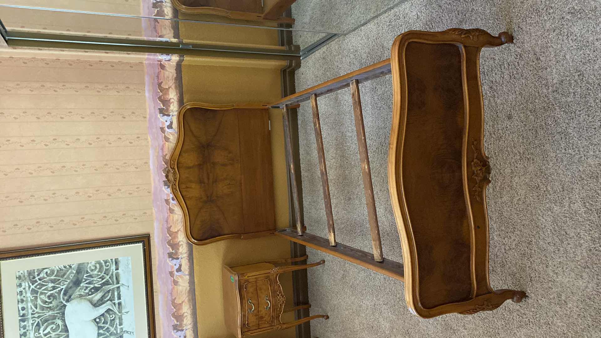 Photo 1 of ANTIQUE  WOOD TWIN BED FRAME WITH FLORAL TRIM 40.5” X 78” H 43”