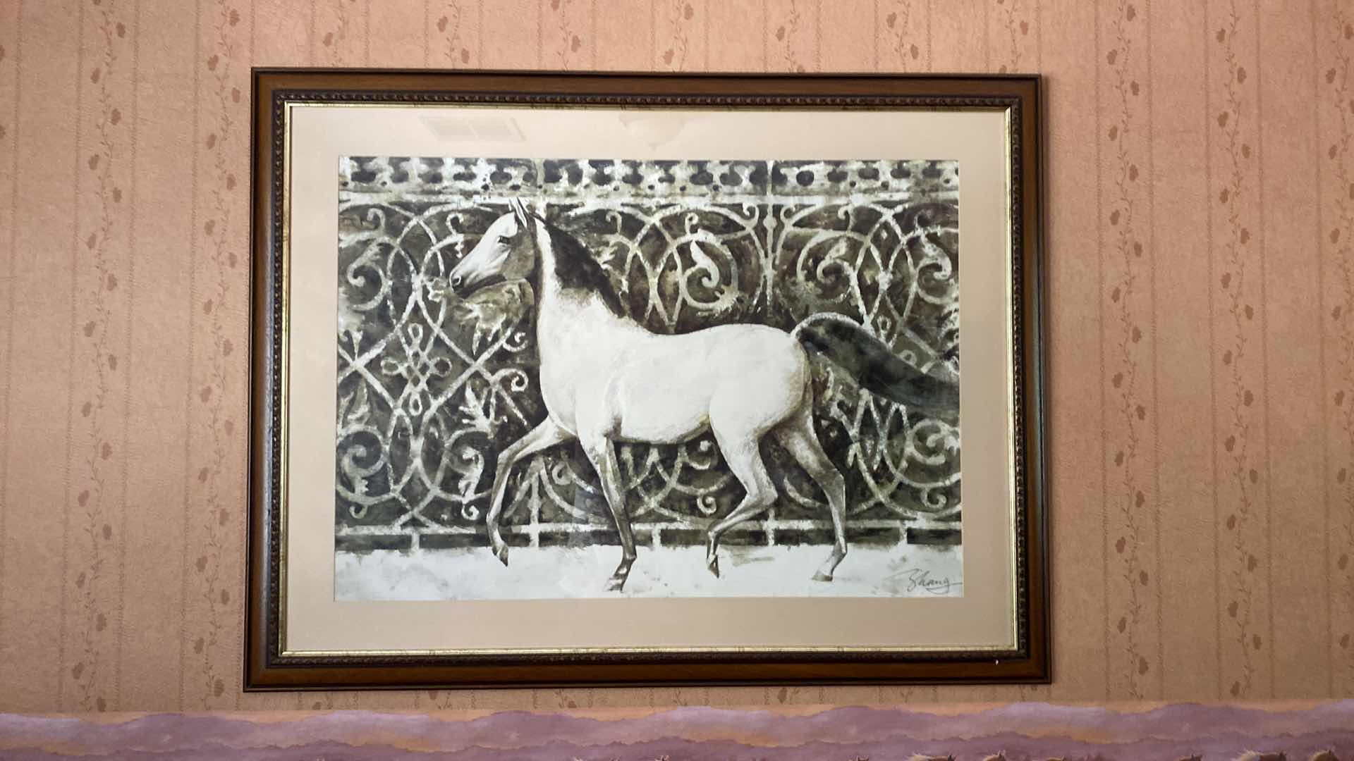 Photo 1 of FRAMED AND MATTED SIGNED HORSE ARTWORK 48“ x 37“