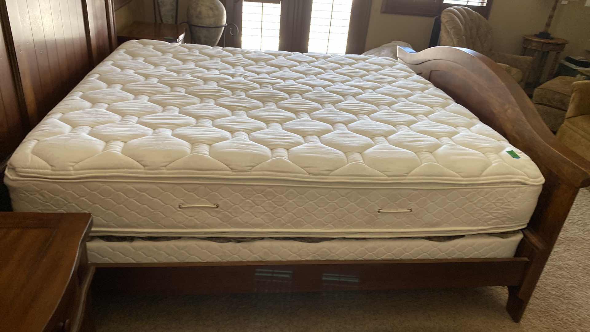 Photo 1 of KING DARK WOOD TRADITIONAL DISTRESSED HEADBOARD FOOTBOARD AND SIDE RAILS 86“ x 85“  H 72 1/2“