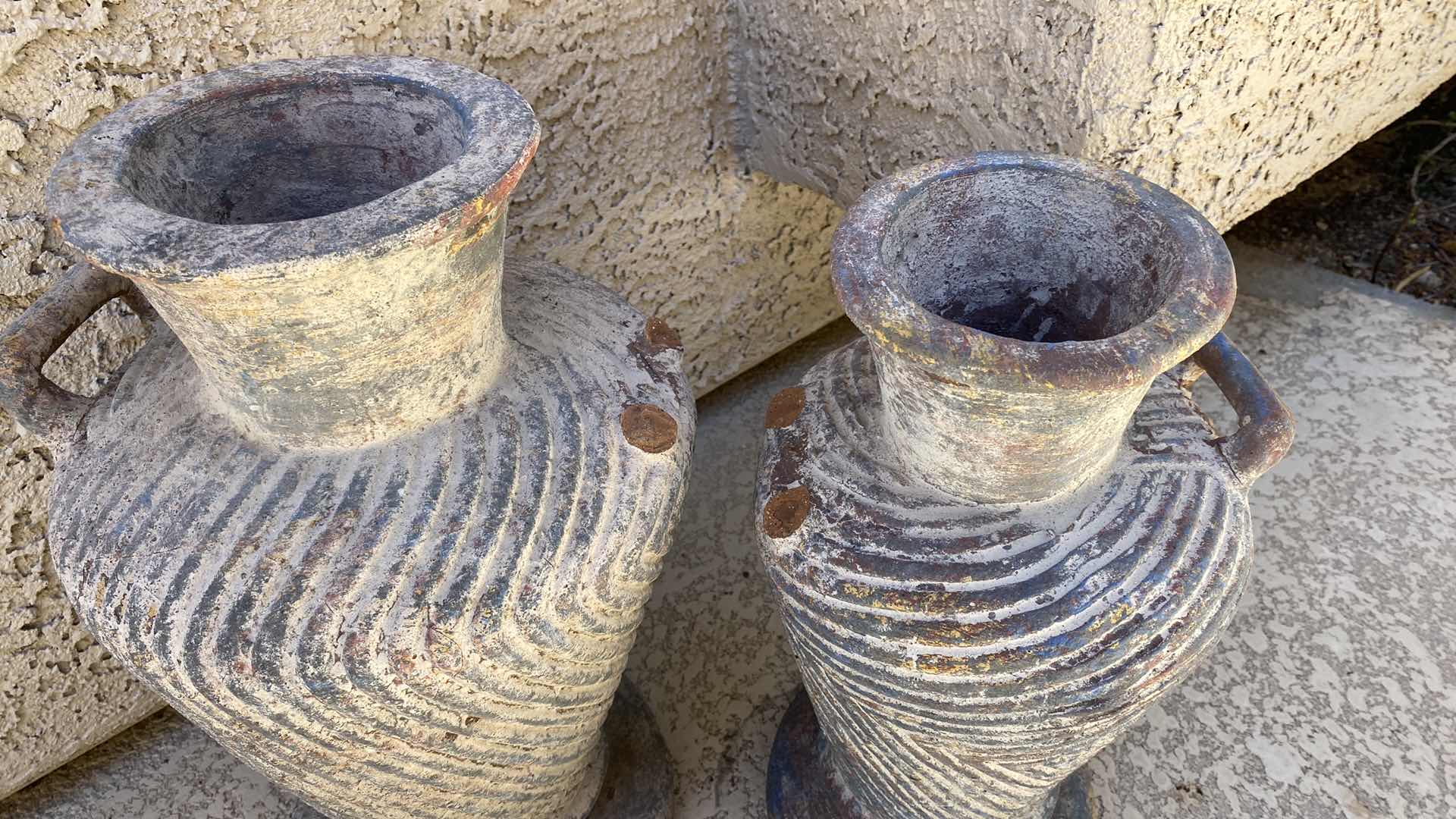 Photo 1 of PAIR OF CLAY VASES TALLEST 10” x 18”