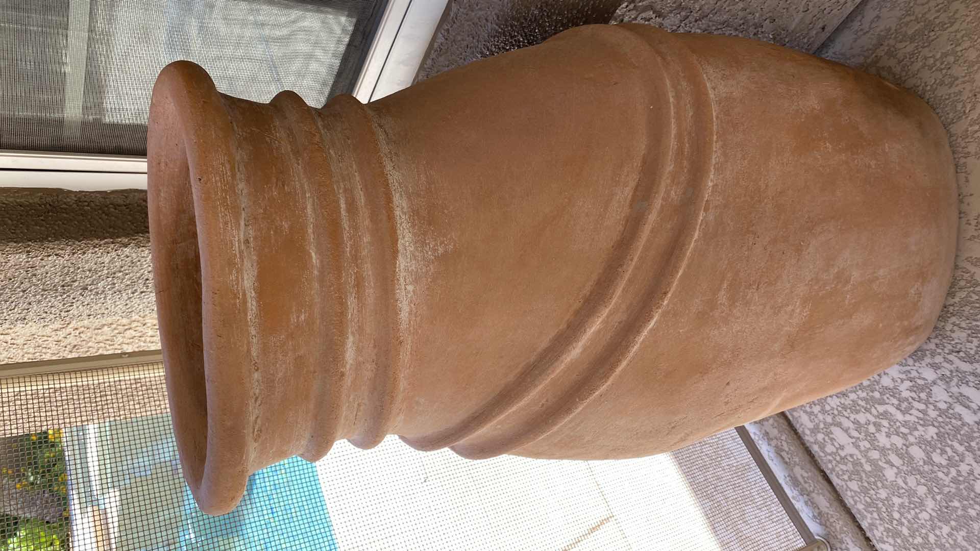 Photo 1 of HEAVY LARGE CLAY VASE 17” x 38 1/2”