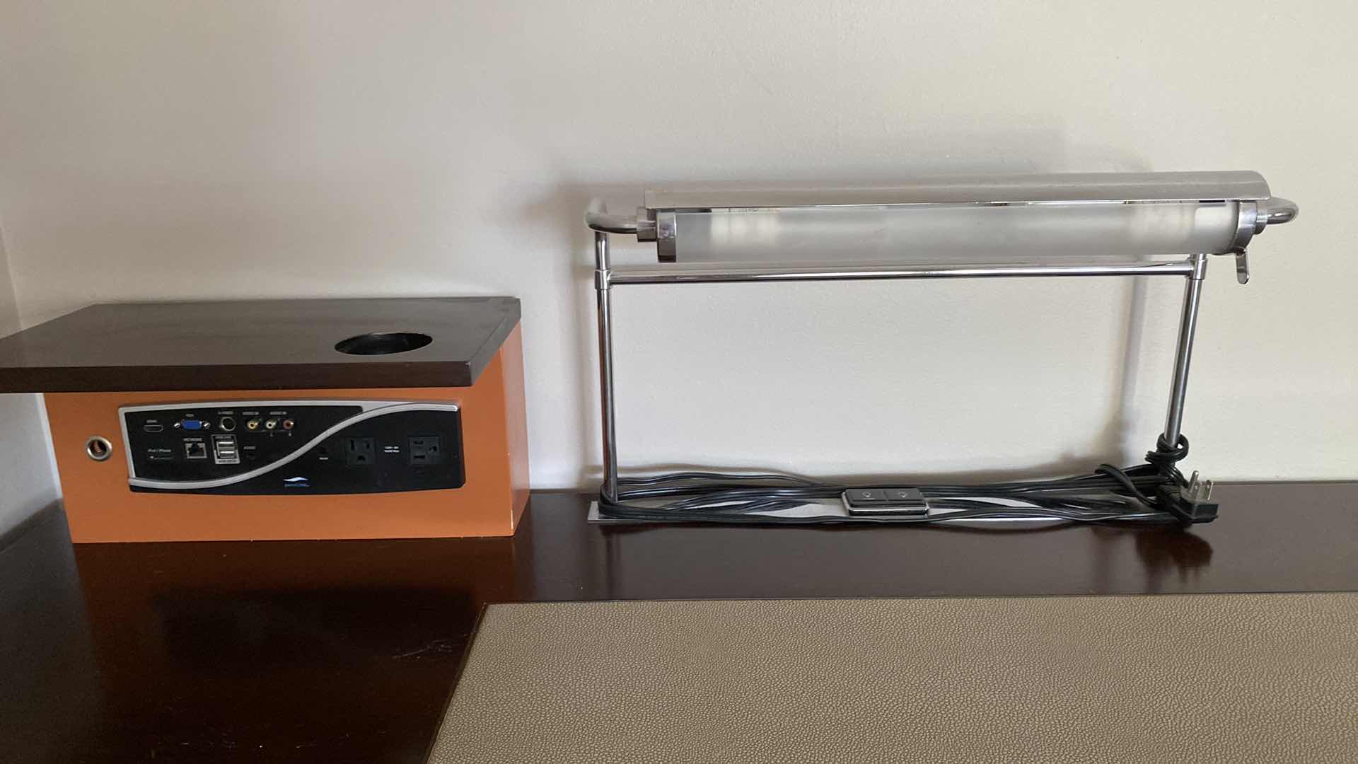 Photo 1 of CONTEMPORARY MARK DAVID FURNITURE  DESK WITH BUILT IN LIGHT AND ELECTRICAL CONNECTIONS 60” x 28“ H 30“